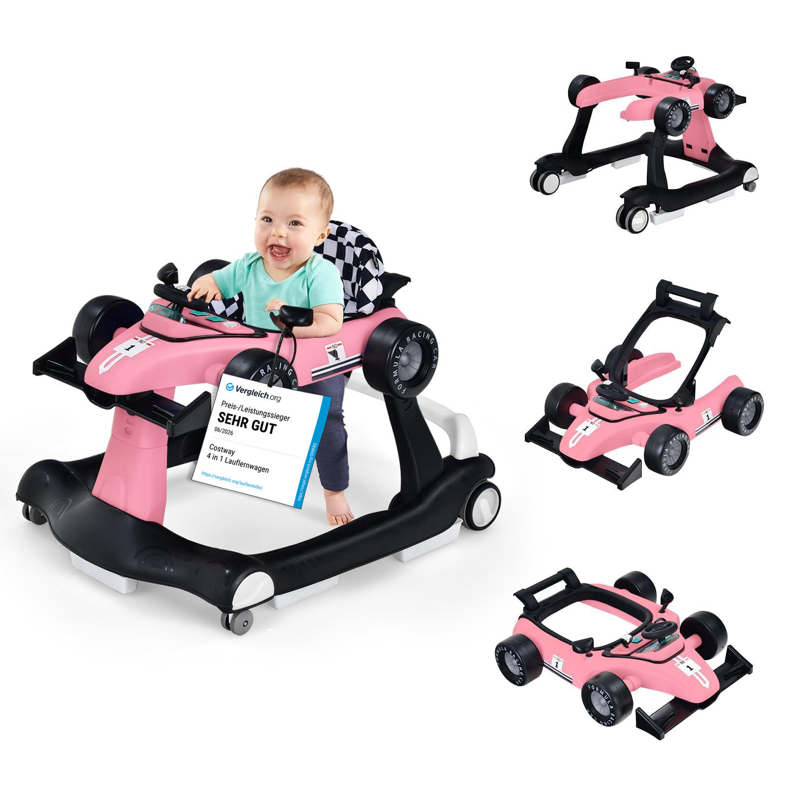 LAUFLERNWAGEN Pink - Pink, Kunststoff (64/56/73cm) - COSTWAY