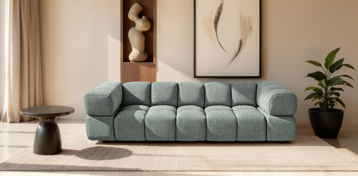 SOFA 4-Sitzer, Couch, Chenille Stoff Puente, Mintz, Averro - Mintgrün, Holz (280/70/96cm) - Kaiser Möbel