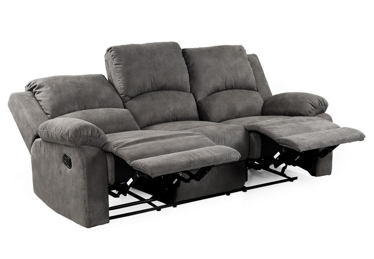 3-SITZER-RELAXSOFA Federkern, Liegefunktion verstellbar durch halbautomatische Relaxfunktion B204/T87/H97 cm, Mikrofaser Vintage Anthrazit/ 15131 - Anthrazit/Schwarz, Textil (204/97/87cm) - luma-home