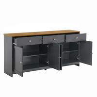 IN Grau Kommode mit Holzmaserung, 4 Türen und 3 Schubladen für Wohnzimmer und Esszimmer, B160/T37/H75cm - Schwarz/Grau, Holzwerkstoff/Metall (160/75/37cm) - STILVORA