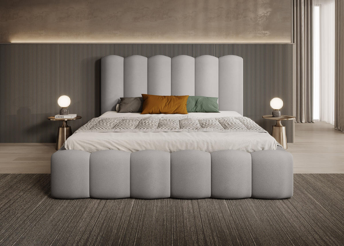 POLSTERBETT Komfortables Polsterbett Mona V 160x200 cm – Bett mit Stauraum & Halbwalzen-Design, Esche - Eschefarben/Schwarz, Holzwerkstoff/Kunststoff (160/200cm) - DomoHome