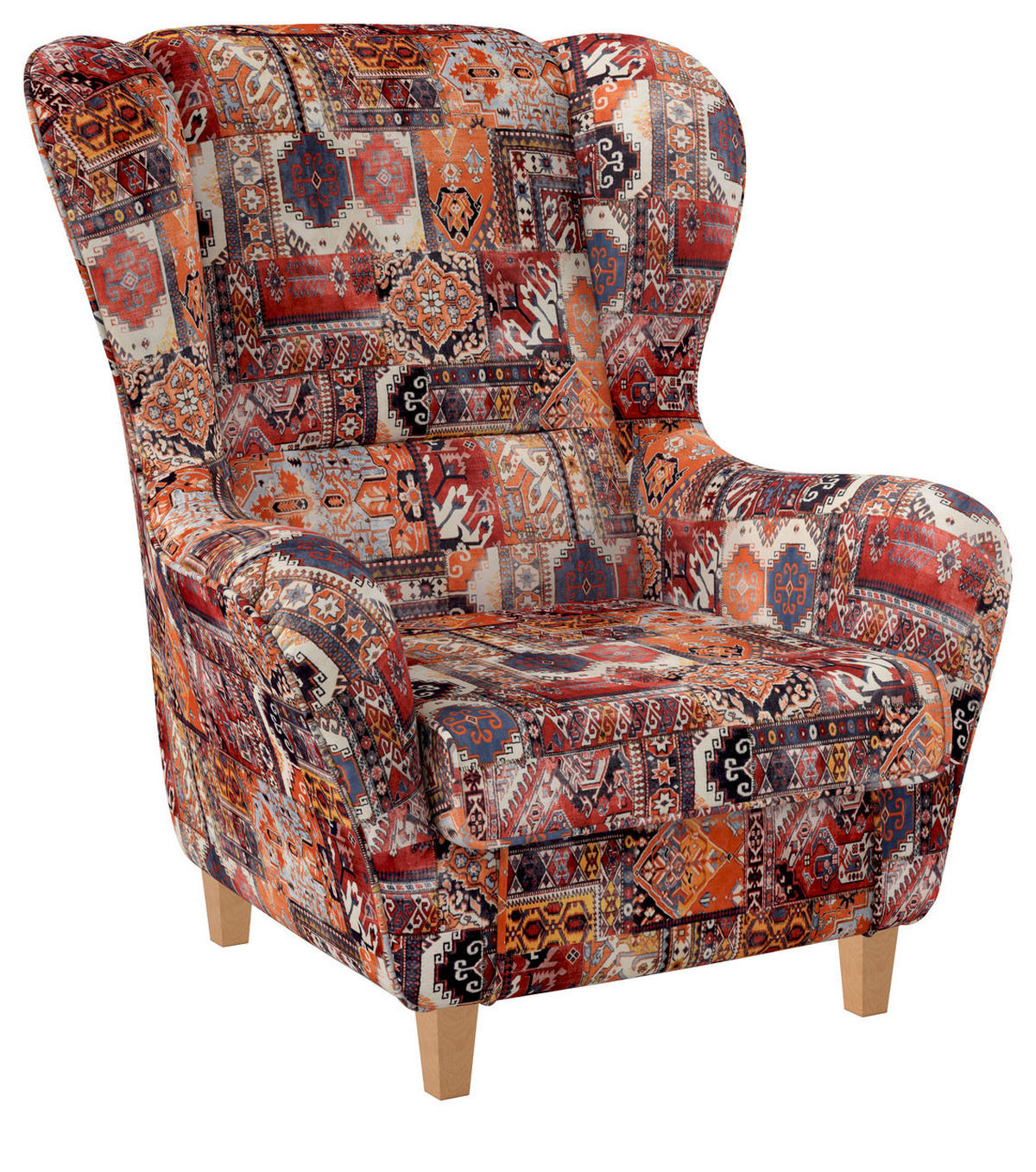 OHRENSESSEL Sofia Relaxsessel mit Hocker | Design Samt-Velours Orient Terra - Dunkelorange, Textil (92/68/95cm) - Supellex