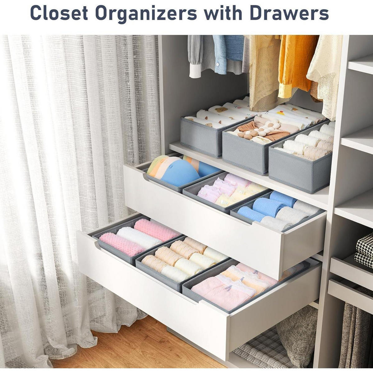 SCHUBLADEN Organizer für Kleiderschrank, 12-teiliges Set Grau - Grau, Textil (15/9/30cm)