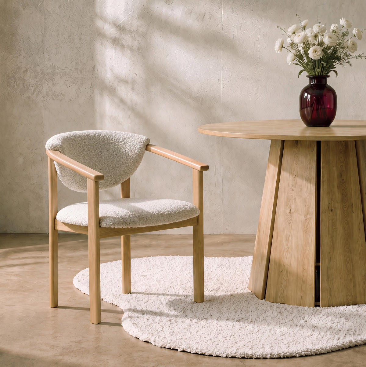 ESSZIMMERSTUHL KALLA 2er Set in Creme Boucle, massives Buchenholz 58/60/74 cm - Hellbraun/Creme, Holz/Textil (58/72/47cm) - WFL GROUP