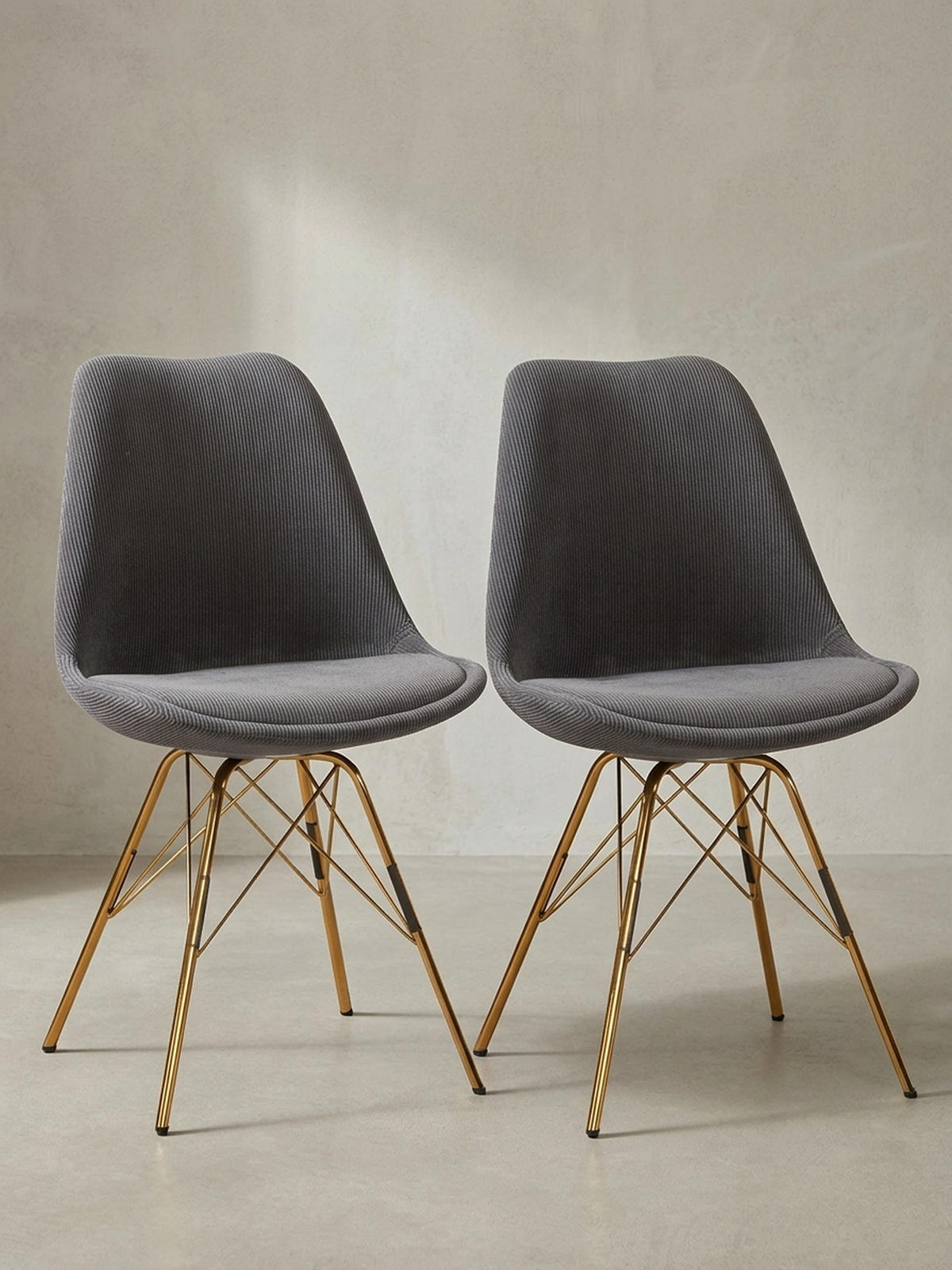 ESSZIMMERSTUHL 2er Set Cordstoff mit Metallgestell Schalenform Skandinavisch gepolstert, Anthrazit 48x58x85 cm - Anthrazit/Goldfarben, Textil/Metall (48/85/58cm) - KADIMA DESIGN