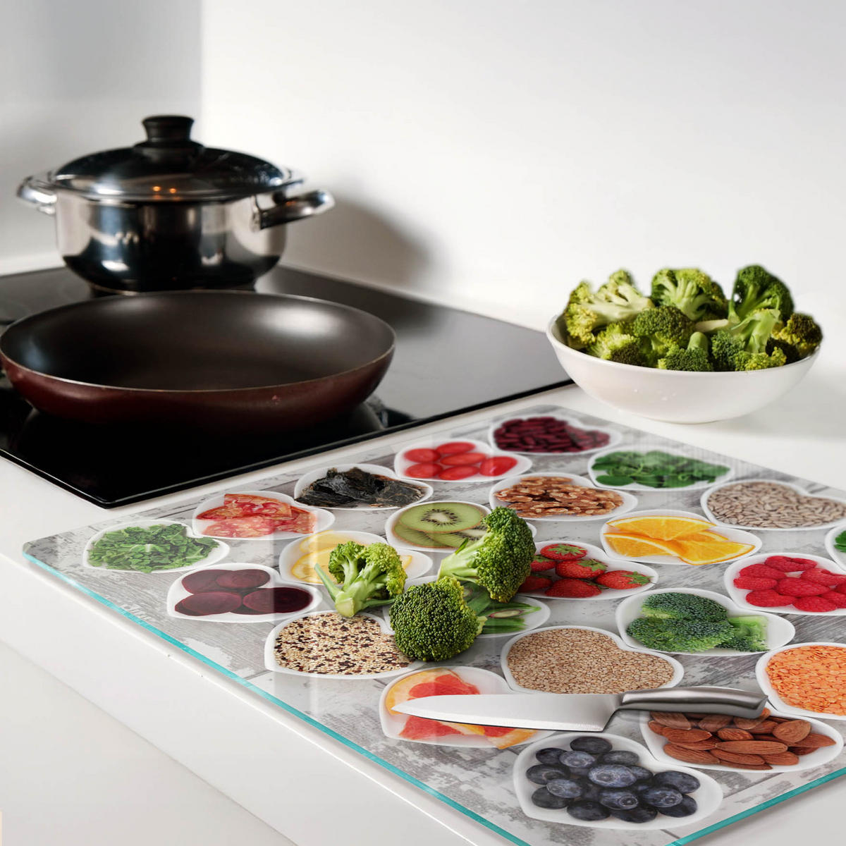 GLASPLATTE 60x52 cm Gesundes Essen - Multicolor, Glas (60/0.4/52cm) - TULUP