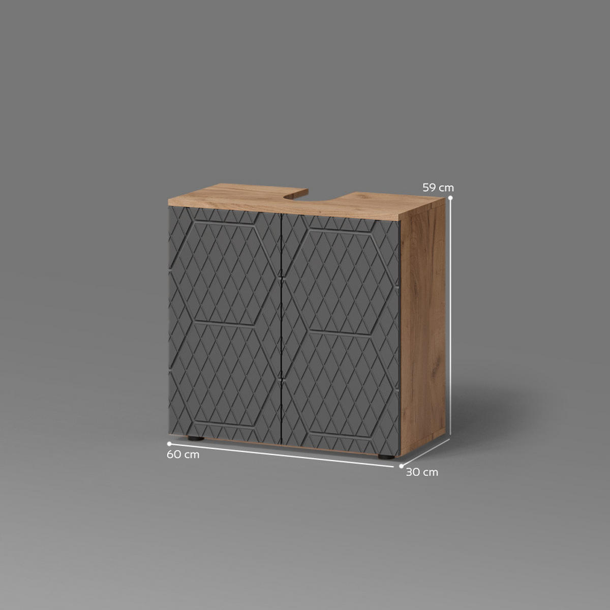 WASCHBECKENUNTERSCHRANK Ronco Anthrazit gestreift 60 x 59 cm - Schieferfarben/Eiche Wotan, Holzwerkstoff (60/59/30cm) - Livinity®