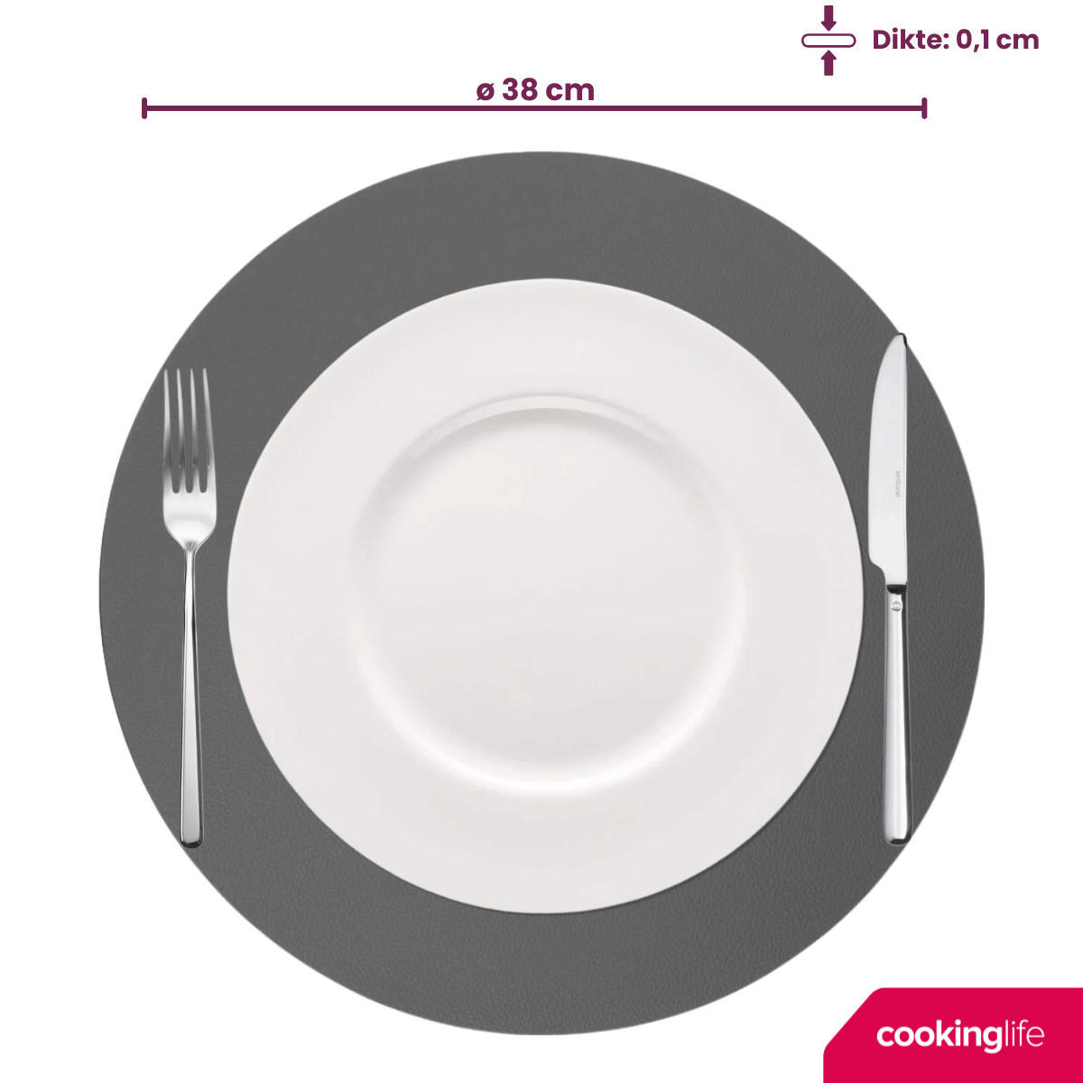 COOKINGLIFE Tischsets - Doppelseitig - Veganes Leder - Grau / Rosa ø 38 cm - 6 Stück - Pink, Kunststoff (38cm) - Cookinglife