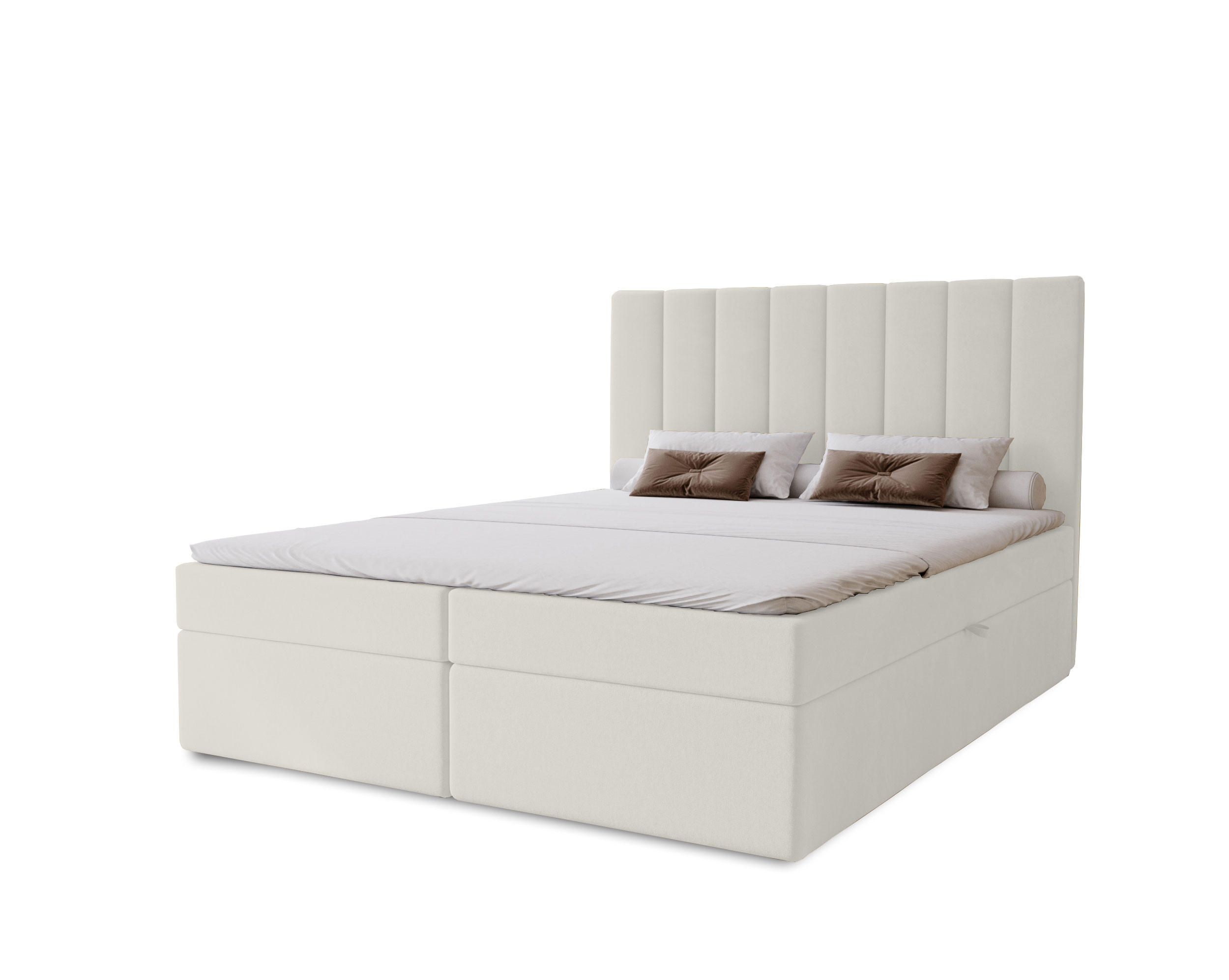BOXBETT Nero mit 2 Bettkästen, 180x200, Weiß, Velourstoff, Doppelbett mit Bonell-Matratze - Weiß, Holz/Kunststoff (180/200cm) - Marpur