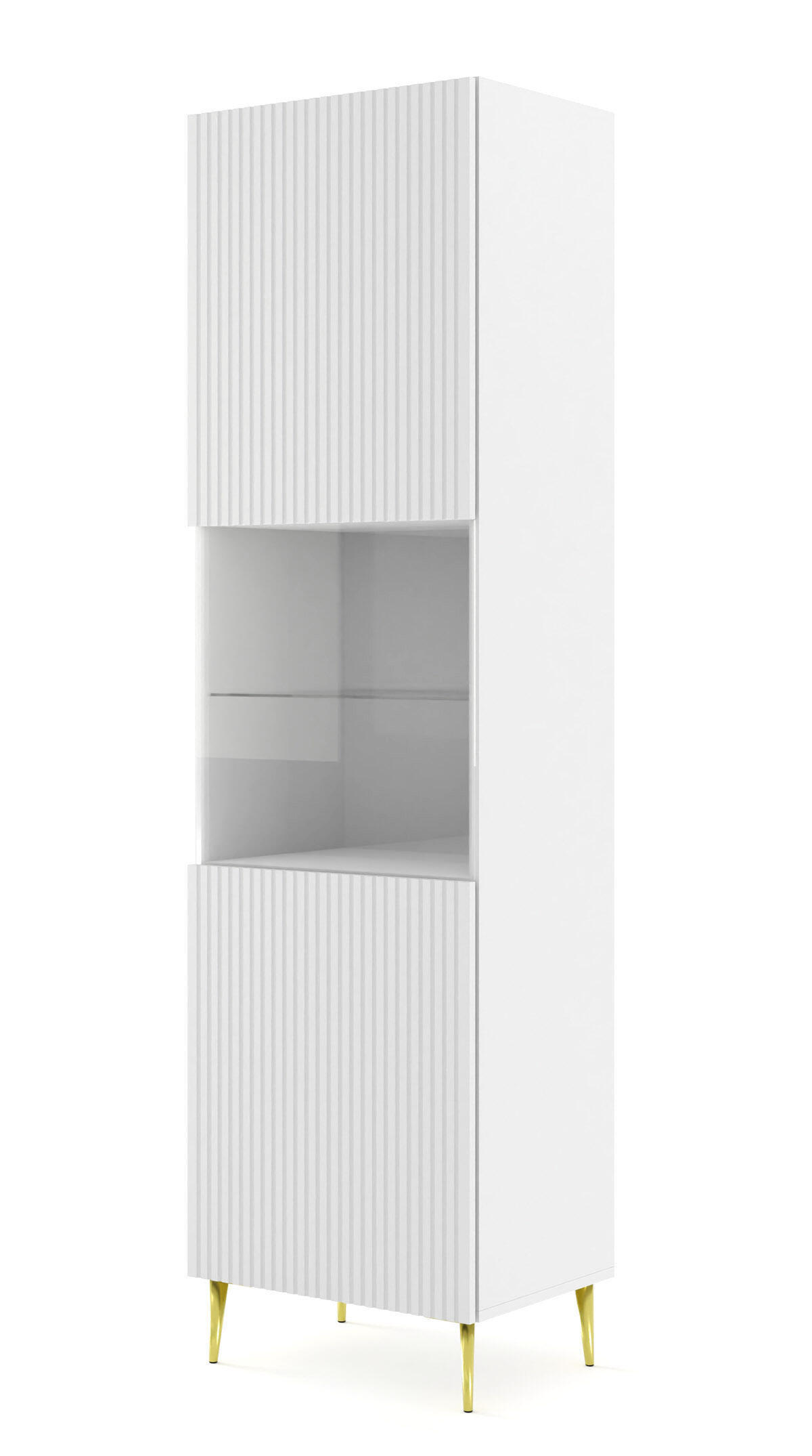 VITRINENSCHRANK WEIß - Goldfarben/Weiß, Holzwerkstoff (60/215/42cm) - FURNLUX