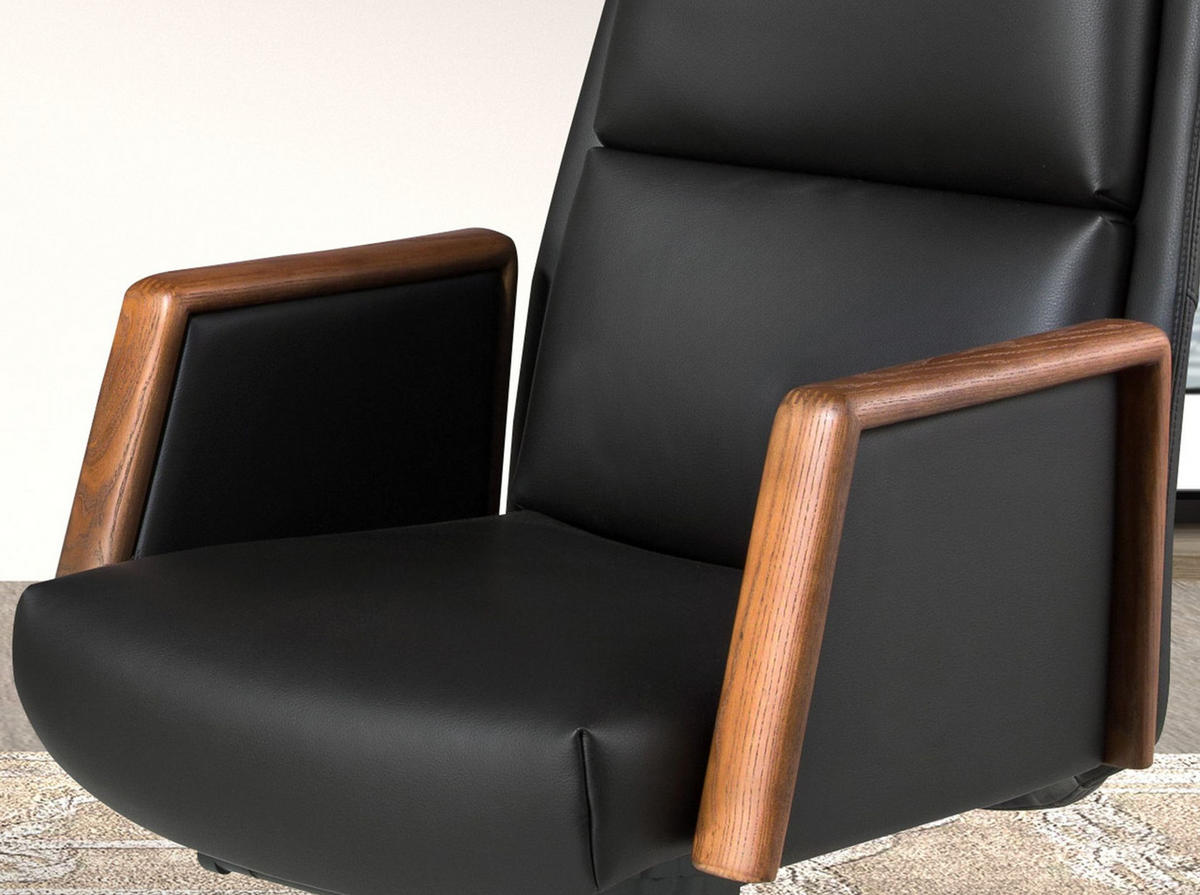 CHEFSESSEL Drehbarer Bürostuhl aus schwarzem Kunstleder 68/70/120 cm - Wildeiche/Walnussfarben, Leder/Holz (68/120/70cm) - ANGEL CERDA