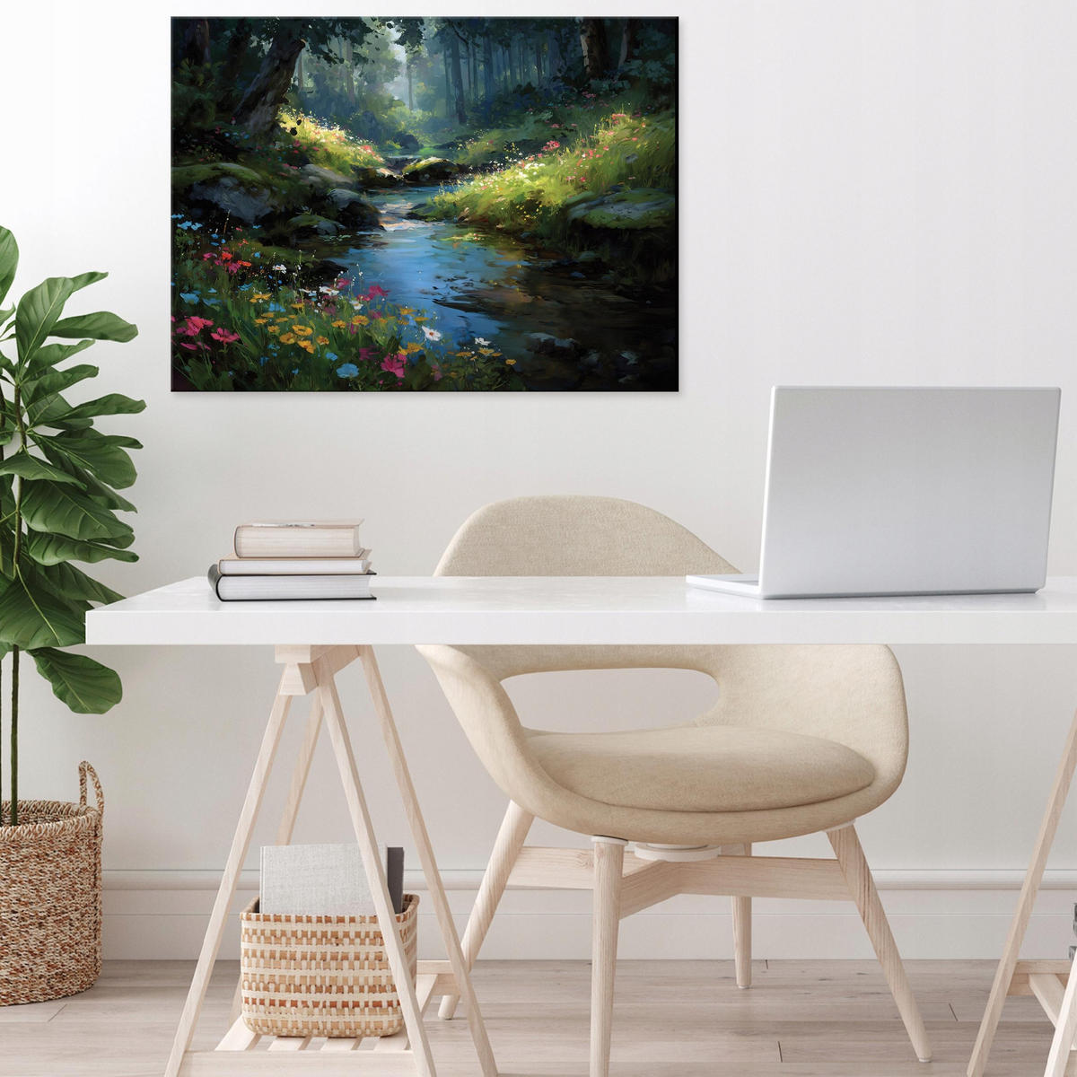 LEINWANDBILD Wald Fluss Grün 120x80 cm - Multicolor, Holzwerkstoff (120/80cm) - Wallarena