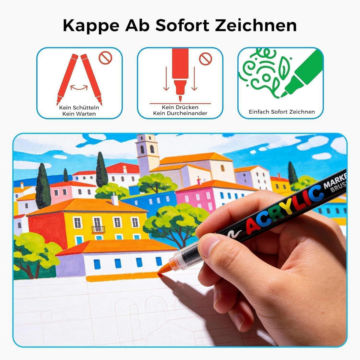 ACRYLSTIFTE Set 120 Farben Pinselspitze - Multicolor, Kunststoff (1/1/14cm)