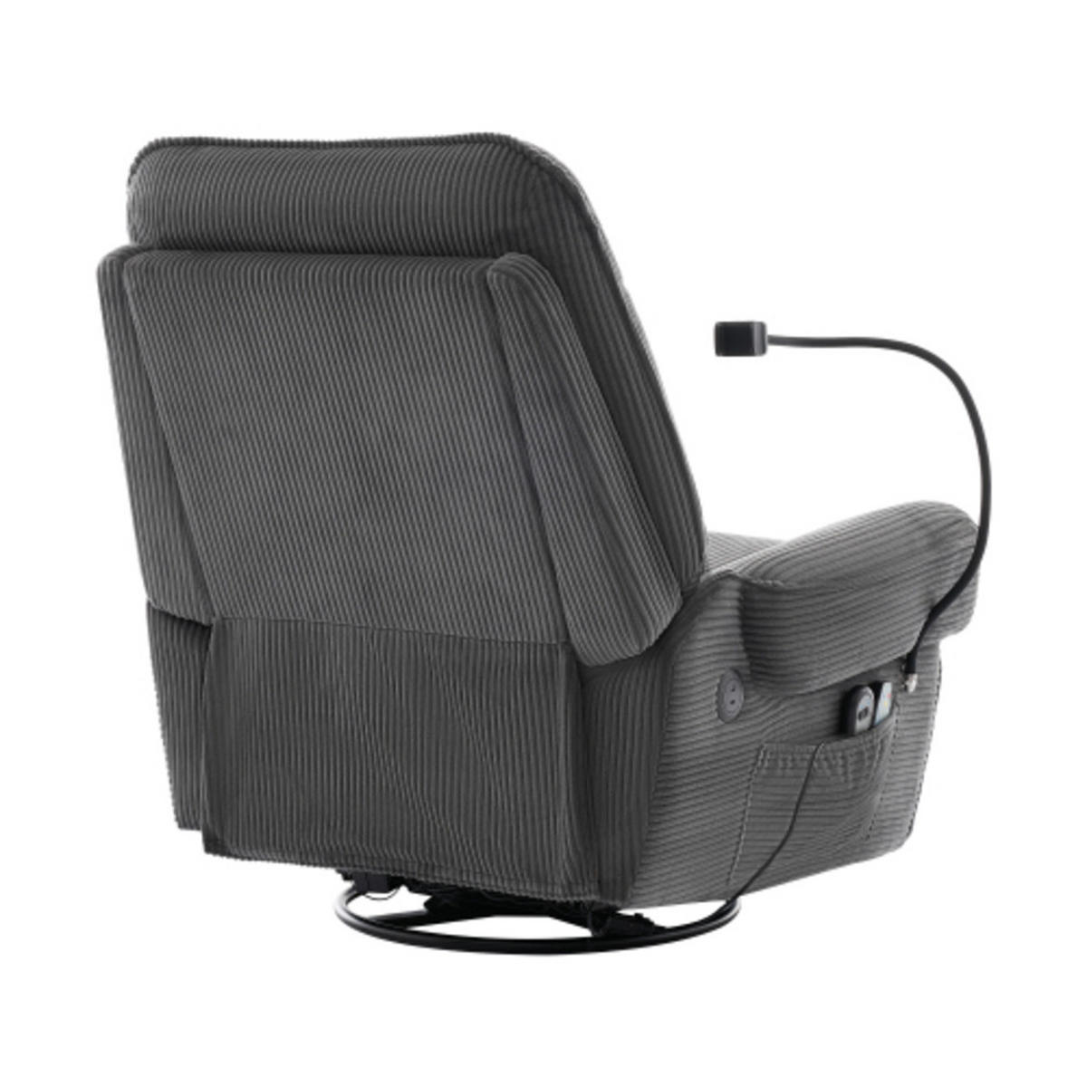 MASSAGESESSEL Relaxsessel 92x91x104 mit Dreh- und Schaukelfunktion und Heizvibration, USB Anschluss, grau - Grau, Textil (91/104/92cm) - Luhomfu