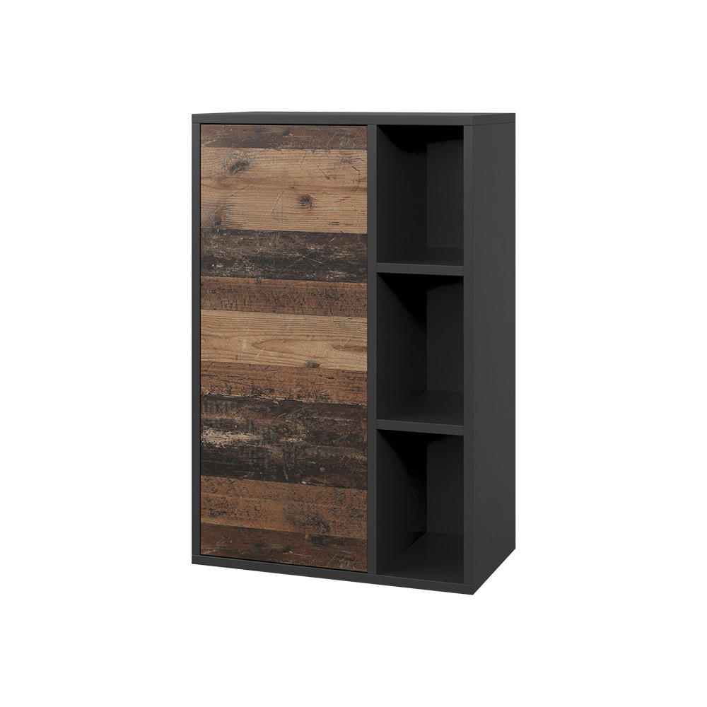 STĚNOVÁ POLICE Berno Černá/starý styl - černá/hnědá, kompozitní dřevo (50.1/78.4/28.3cm) - Vicco