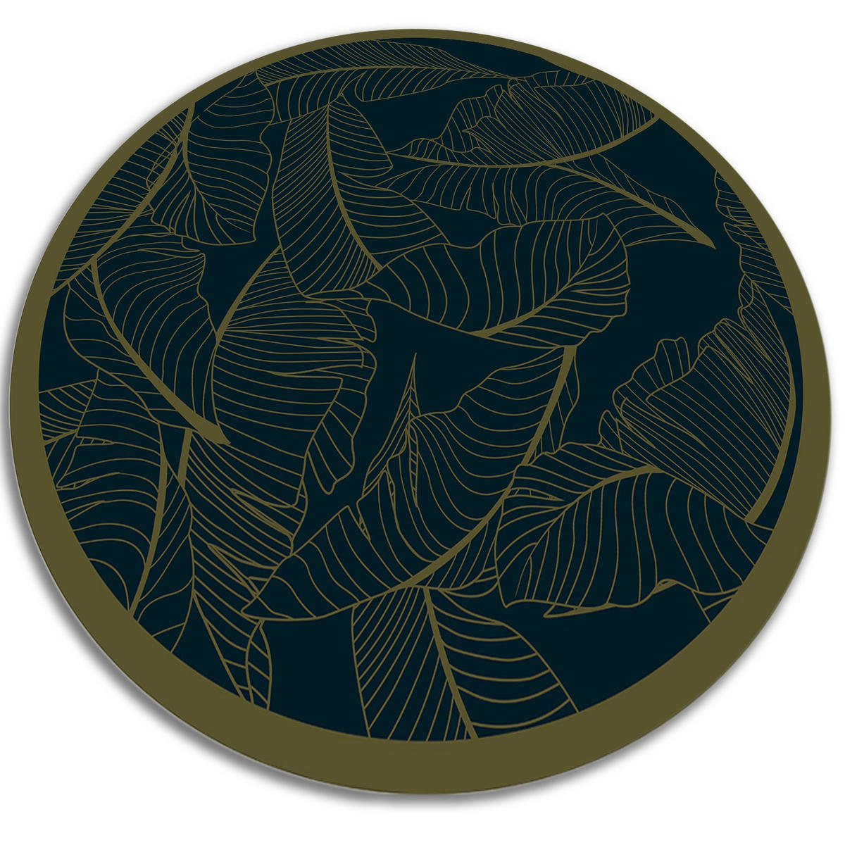 VINYL TEPPICH Ø50 cm Blatt-Skelett - Schwarz/Olivgrün, Kunststoff (50/50cm) - TULUP