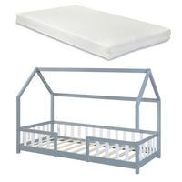 HAUSBETT Sisimiut mit Matratze - Hellgrau/Weiß, Holz/Textil (90/200cm) - [en.casa]
