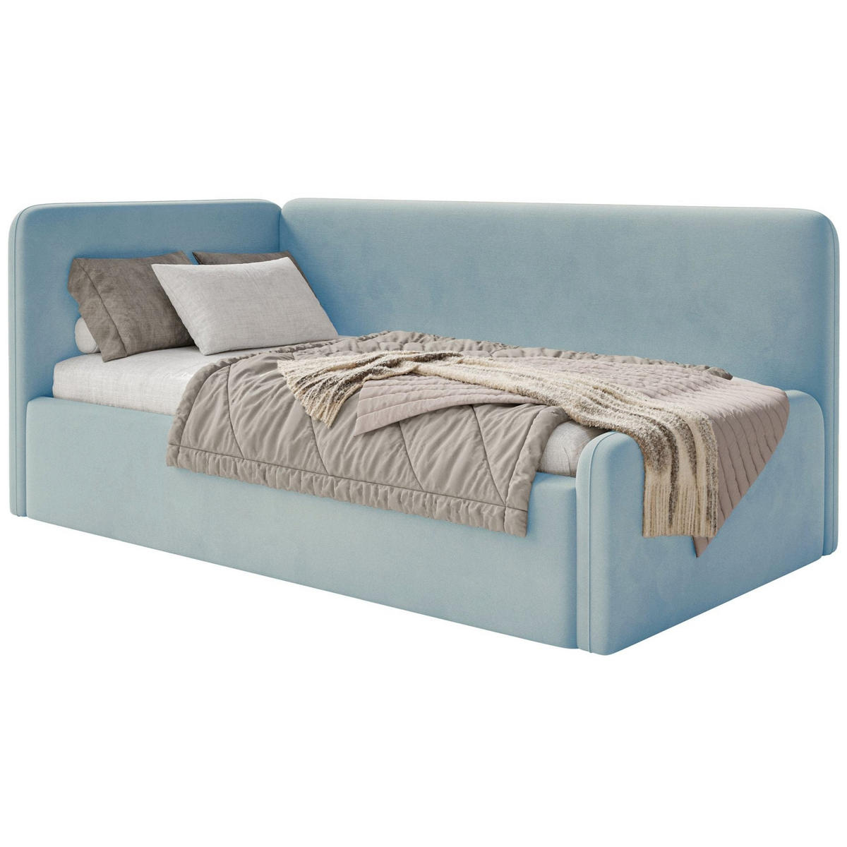 JUGENDBETT Fanko Samt Hellblau 90x200 cm - Schwarz/Hellblau, Kunststoff/Textil (90/200cm) - Selsey
