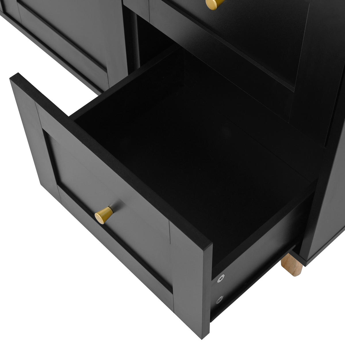 HOCHSCHRANK 120x40x184 cmSchwarz mit Fluted Glas & Ladestation - Schwarz, Holzwerkstoff (120/184/40cm) - Modfu