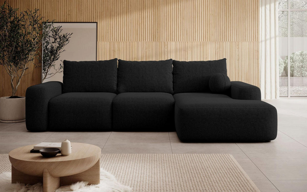 ECKSOFA Carnos mit Ballkissen, Schwarz Chenille, rechtsseitig - Schwarz, Kunststoff/Textil (162/264cm) - Selsey