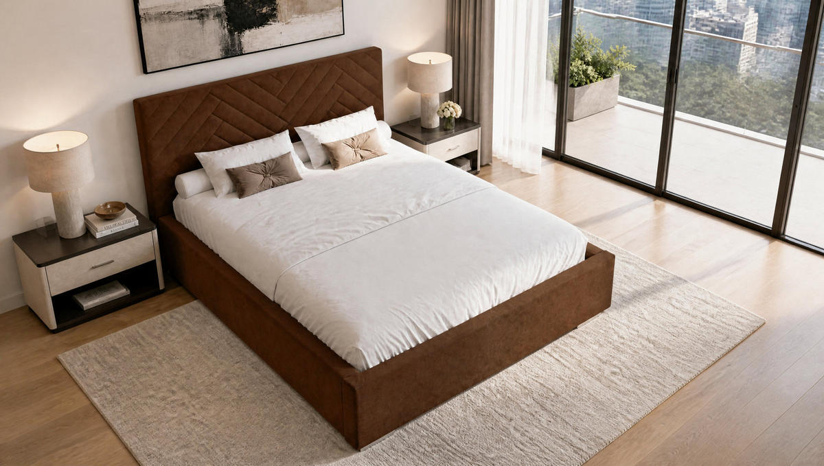 POLSTERBETT 200x200 cm AURA, Doppelbett mit Bettkasten und Lattenrost aus Holz, Velourstoff: Dunkelbraun - Dunkelbraun, Holz/Kunststoff (200/200cm) - Marpur
