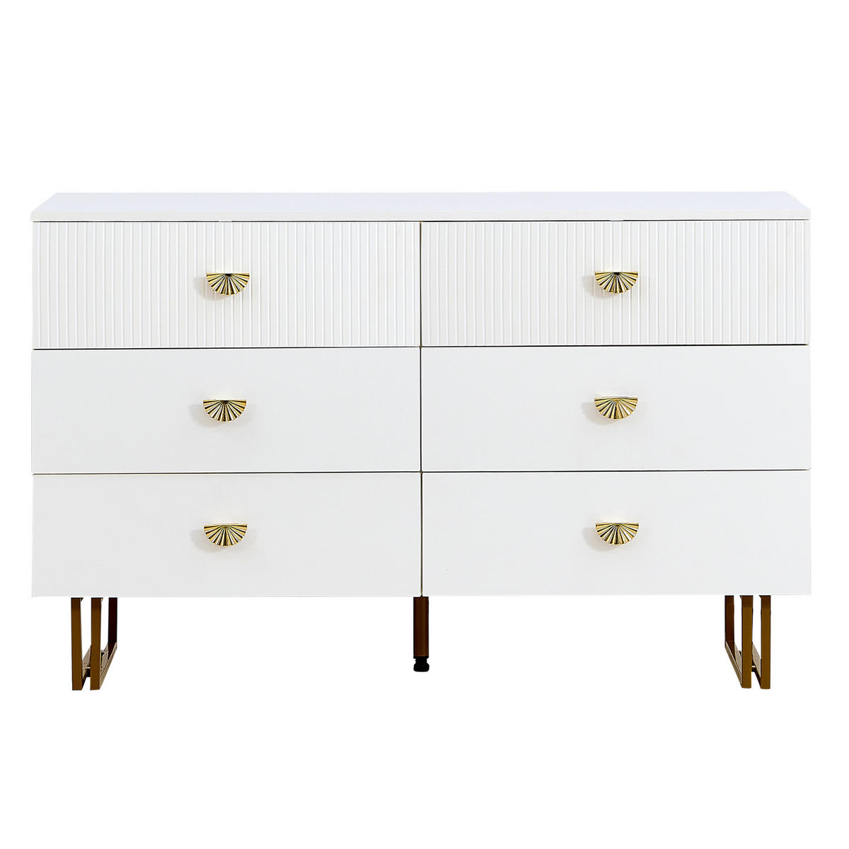 SIDEBOARD 6 Schubladen mit goldenen Griffen & Metallfüßen Weiss - Weiß, Holzwerkstoff (120/75/40cm) - Urban Meuble