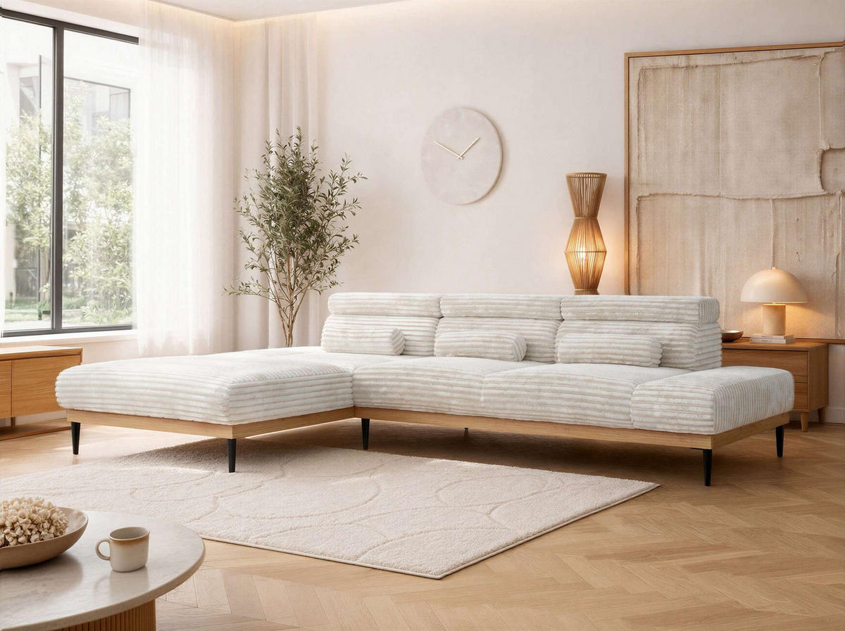 ROHOVÁ SEDAČKA PAVERO L - Béžová Manšester - Vľavo - čierna/béžová, kov/textil (205/316cm) - MKS