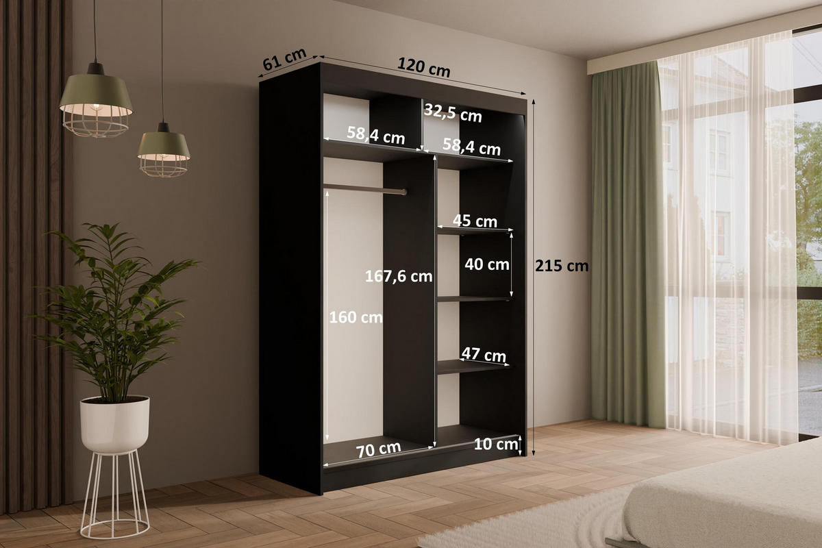 KLEIDERSCHRANK AMOHA mit LED - 120 cm - Schwarz - Schwarz, Holzwerkstoff (120/215/61cm) - ALTDECOR