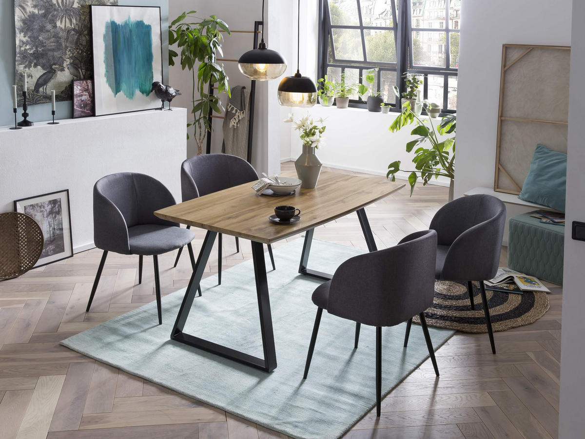 ESSZIMMERTISCH MATIAS - 140x80 cm - MDF mit Eiche-Dekor, Beine Metall - Naturfarben, Metall (80/140/75cm) - TPFLiving