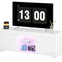 LOWBOARD 120/34/45 cm aus Glas und Holzwerkstoff mit LED-Beleuchtung Weiß - Weiß, Holzwerkstoff (120/45/34cm) - Modenvie