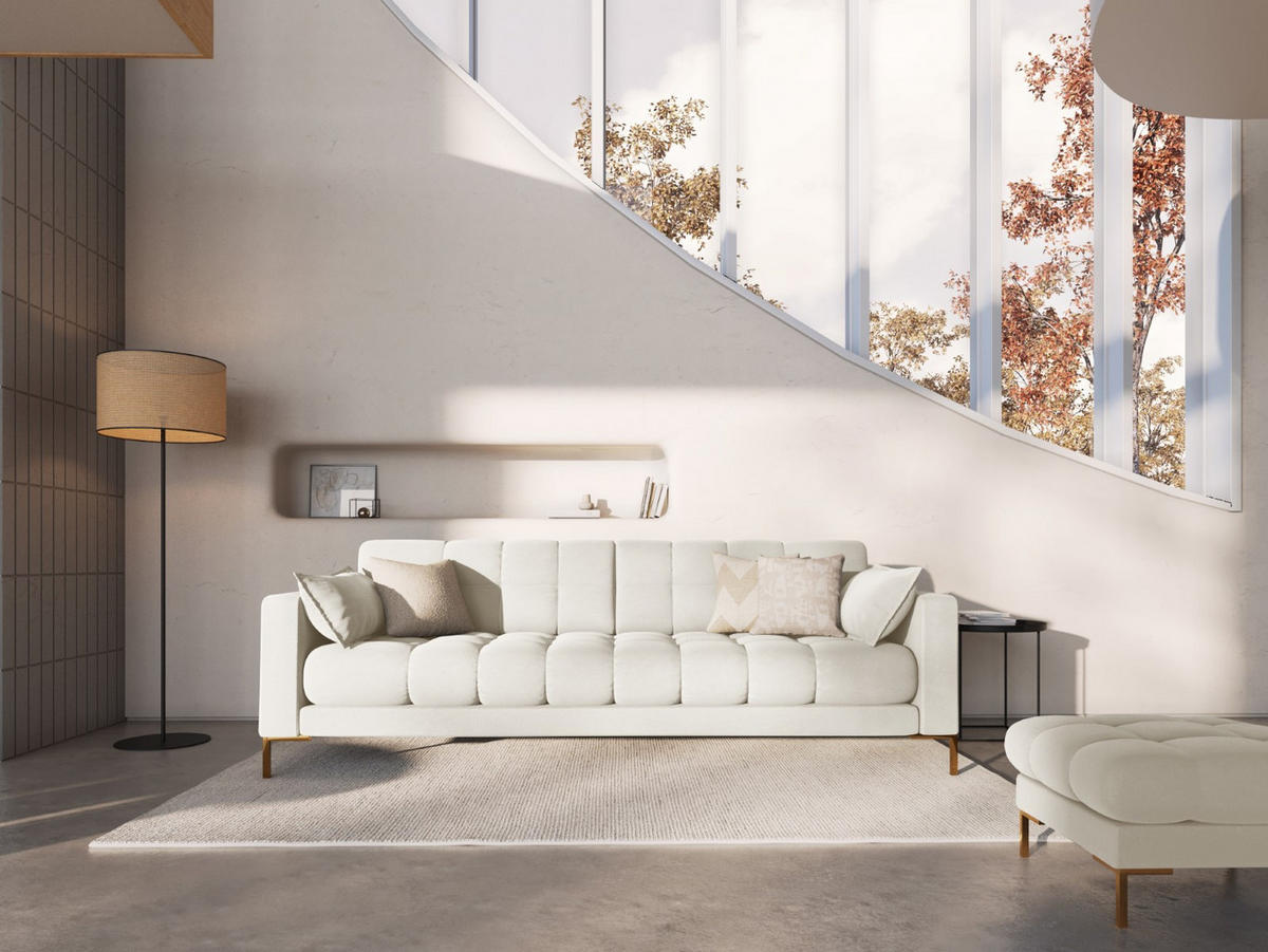 SOFA Mamaia aus Samt leichtes beige 4 Sitzplätze - Creme, Textil (92/75/217cm) - Micadoni