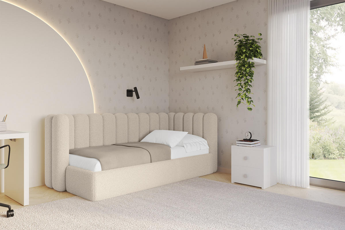 EINZELLBETT Jugendbett mit Bettkasten und Matratze H3/H4, Links - HUGY 100x200 Dunkelbeige - Cappuccino, Holzwerkstoff/Textil (100/200cm) - ALTDECOR