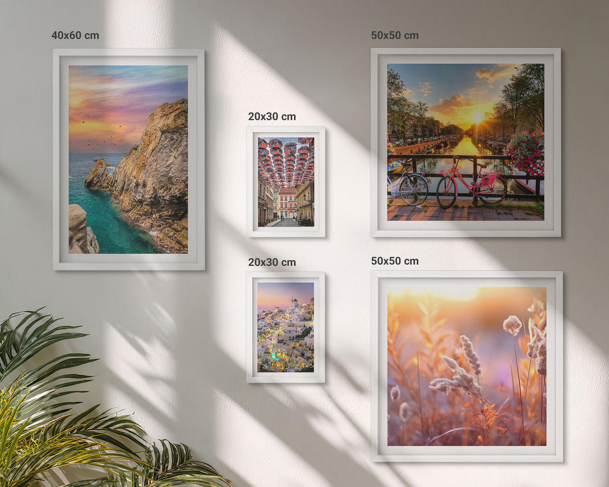 WANDBILDER 5er-Set - 50x50 cm & 20x30 cm & 40x60 cm Weißer Rahmen - Sonnenuntergänge am Meer - Weiß, Kunststoff (40/60cm) - ArtPrintCave