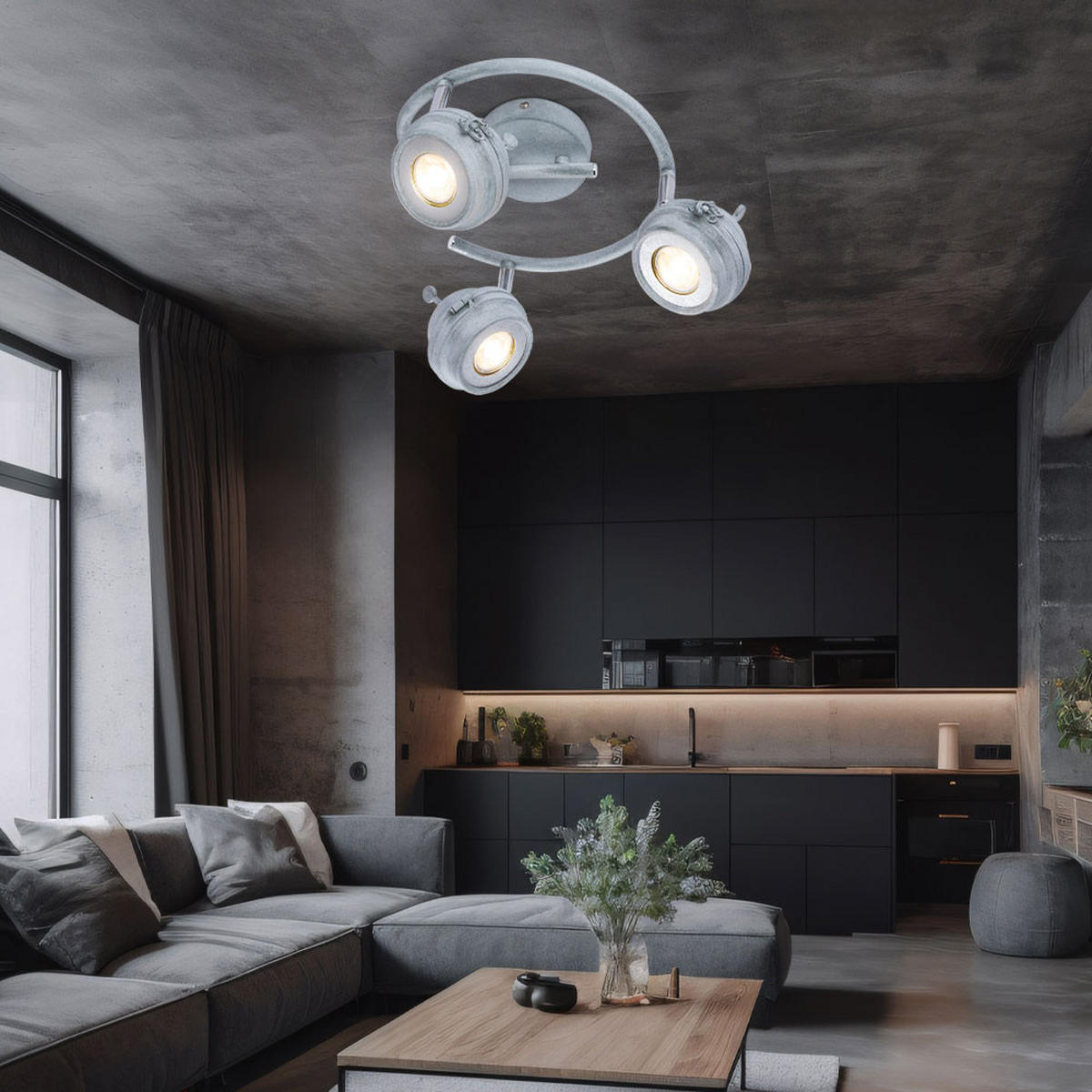 LED DECKENLEUCHTE Metall Grau Antik 2er Set - Grau, Metall (34/34/16cm) - Globo Lighting