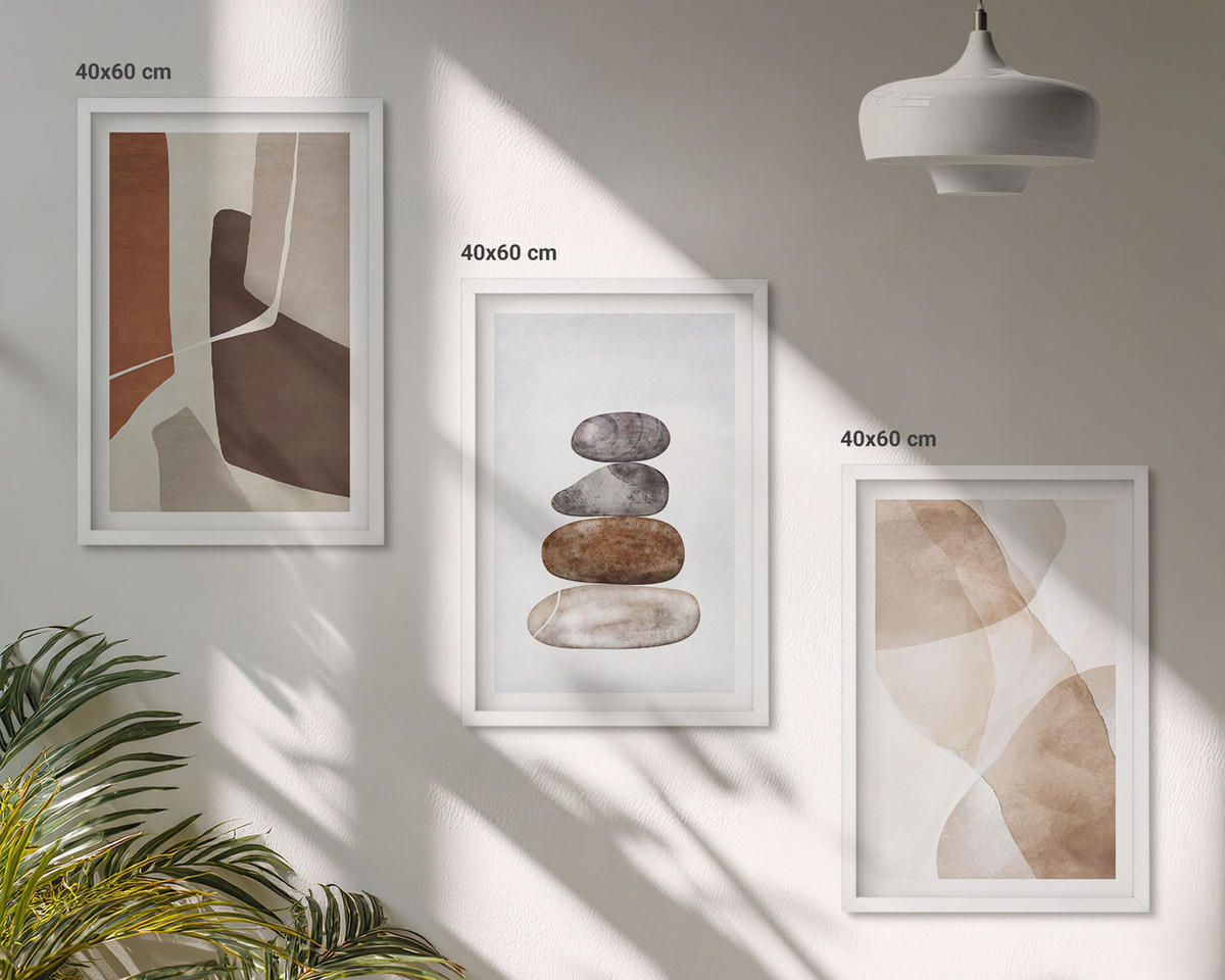 BILDER SET 3er Set - 40x60 cm Weißer Rahmen - Moderne abstrakte Malerei - Weiß, Kunststoff (40/60cm) - TULUP