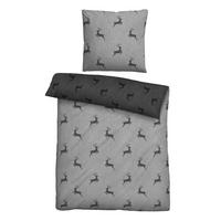 BETTWÄSCHE-GARNITUR Melange Hirsch Klein sturmgrau, 155x220 cm + 80x80 cm - Grau, Textil (155/220cm) - biberna