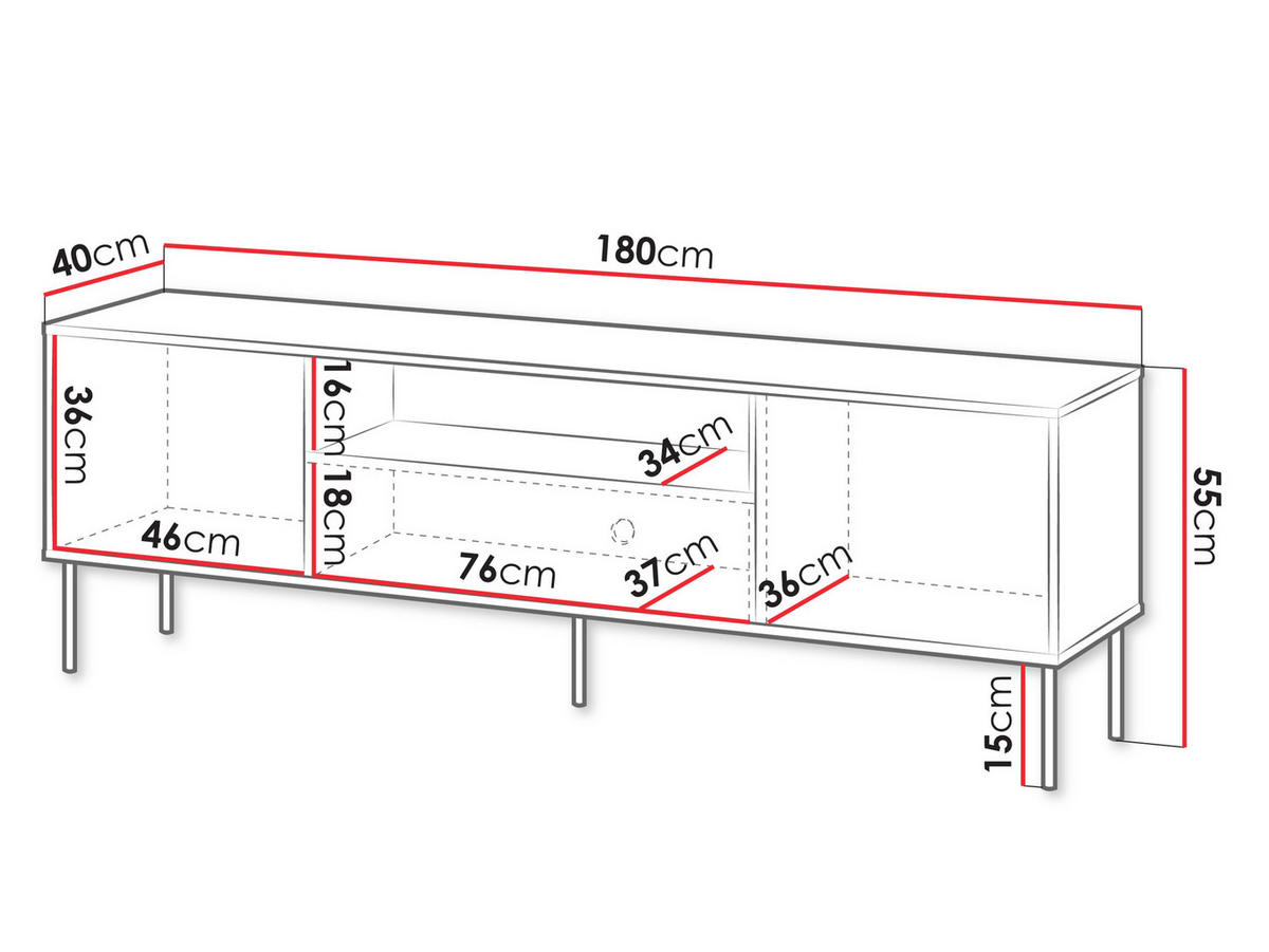 TV-LOWBOARD Tresse 180 EF - Grün, Holzwerkstoff/Metall (180/55/40cm) - MIRJAN24