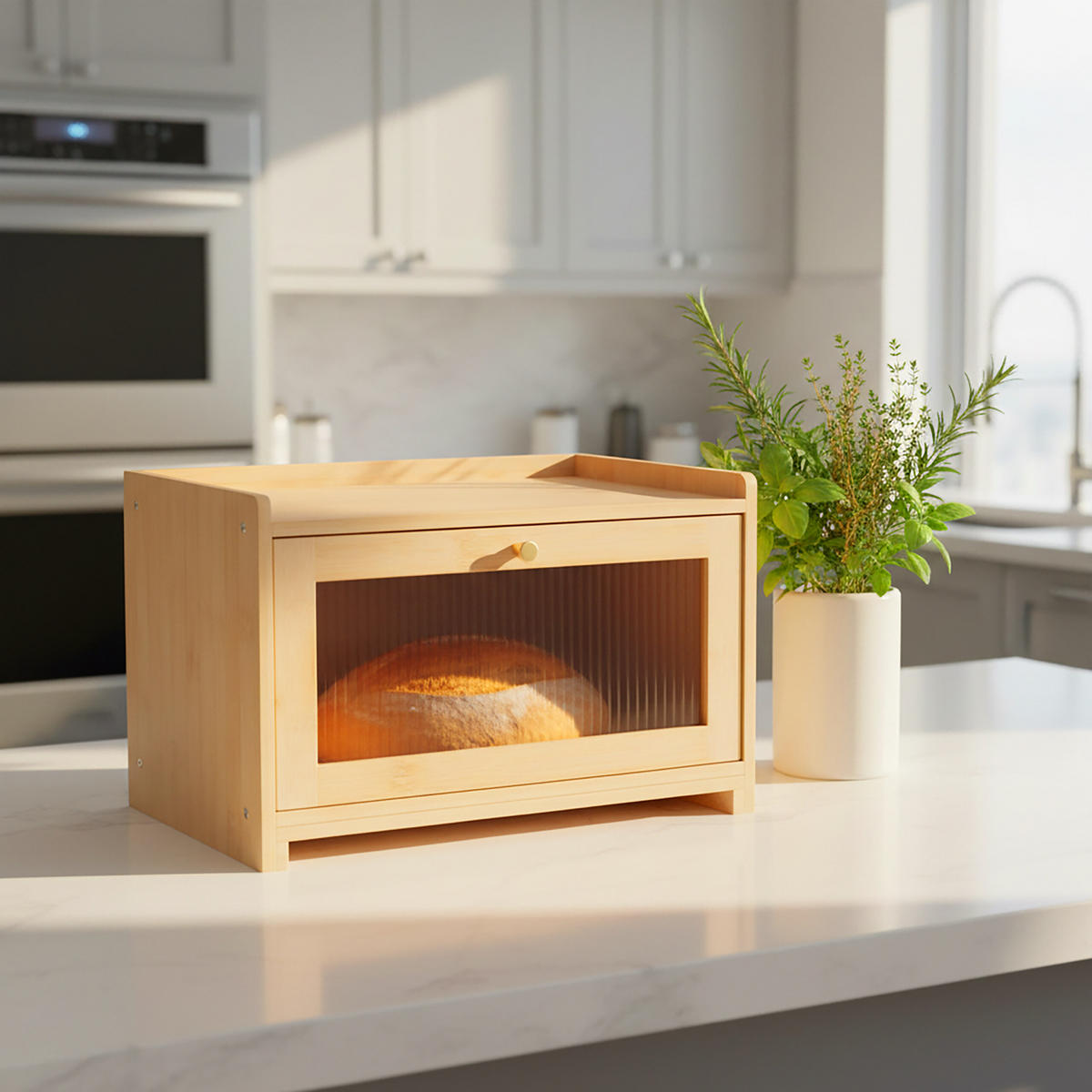 DÓZA na chlieb - svetlohnedá, drevo/plast (40/26/25cm) - Relaxdays