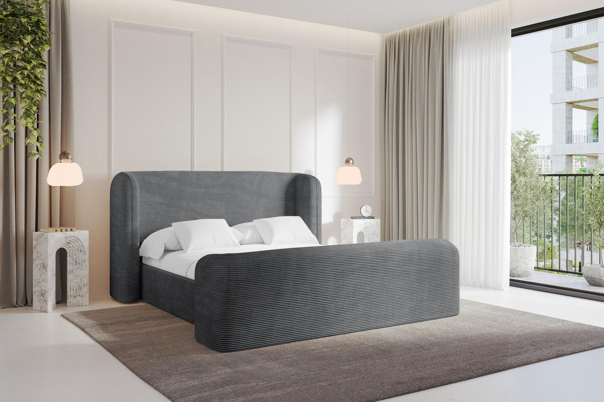 POLSTERBETT mit Bettkasten, Fußteil und Lattenrost, Boxbett ohne Matratze - ESTI-Z 160x200 Dunkelgrau - Anthrazit, Holzwerkstoff/Textil (160/200cm) - ALTDECOR