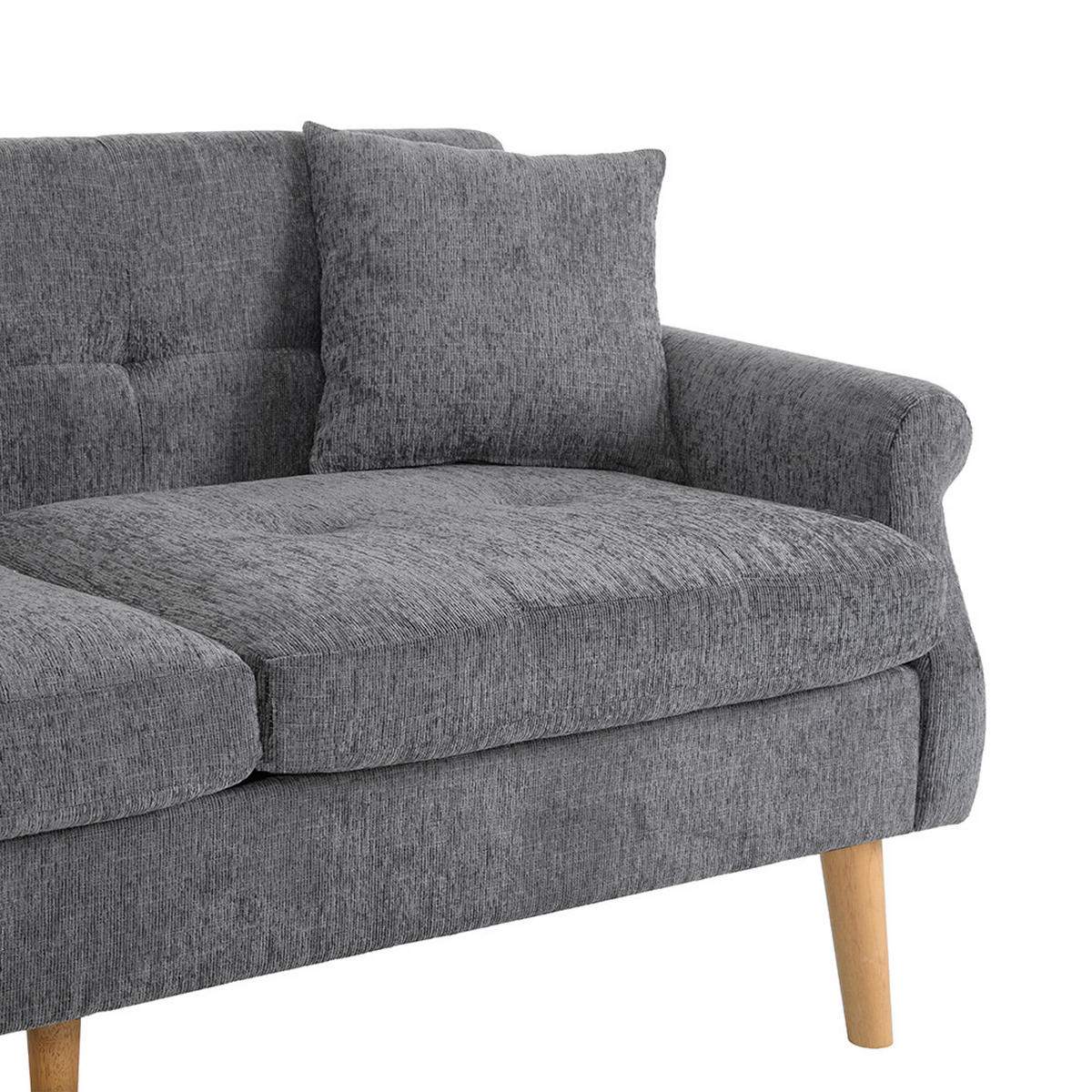 DOPPELSOFA in Grau Chenille-Stoff mit dicken Kissen - Grau, Holz/Textil (74/77/162cm) - KOMHTOM