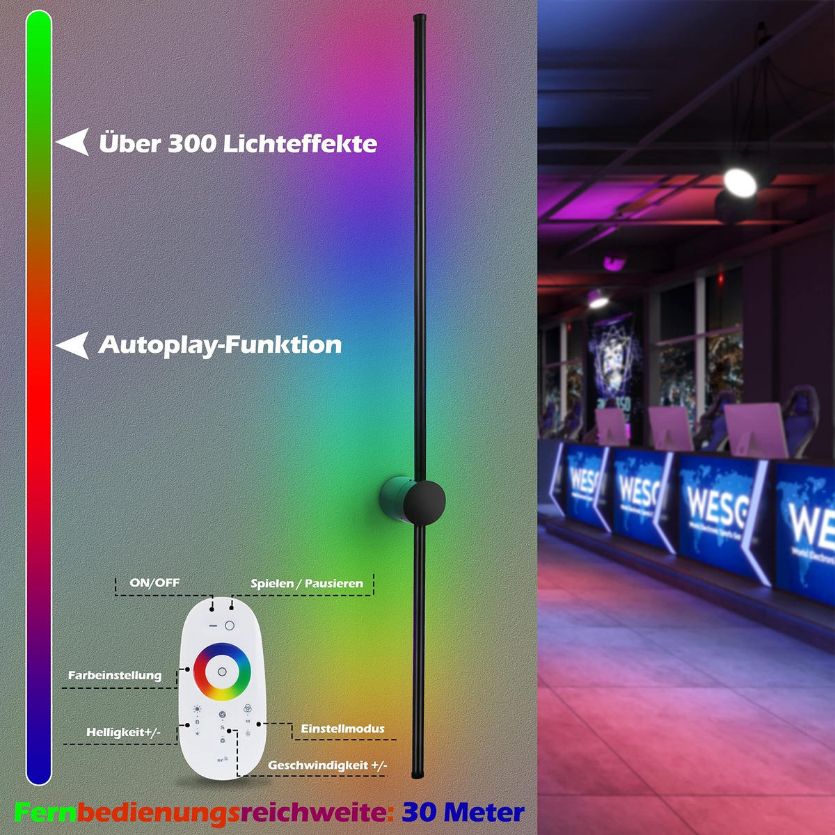 LED-WANDLEUCHTE Sparkler 100/6/10 cm - Schwarz, Metall (6/10/100cm) - ZMH