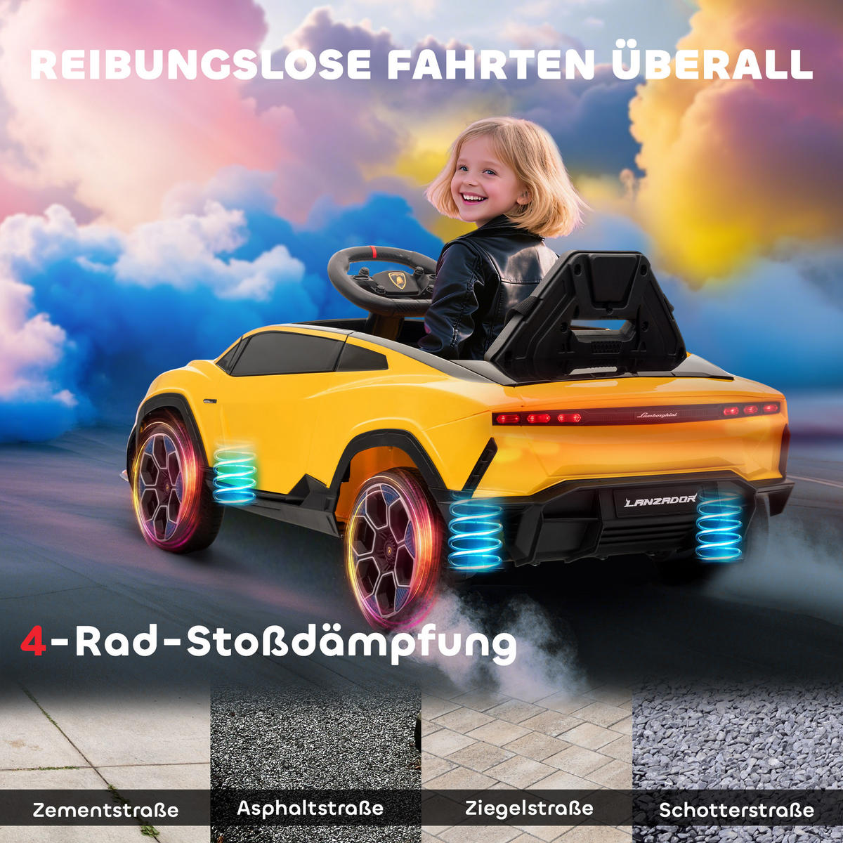 ELEKTROAUTO DE-06263 Lamborghini lizenziert mit 2,4G Fernbedienung Gelb - Gelb, Kunststoff/Metall (101.5/49/43cm) - ComfortXL