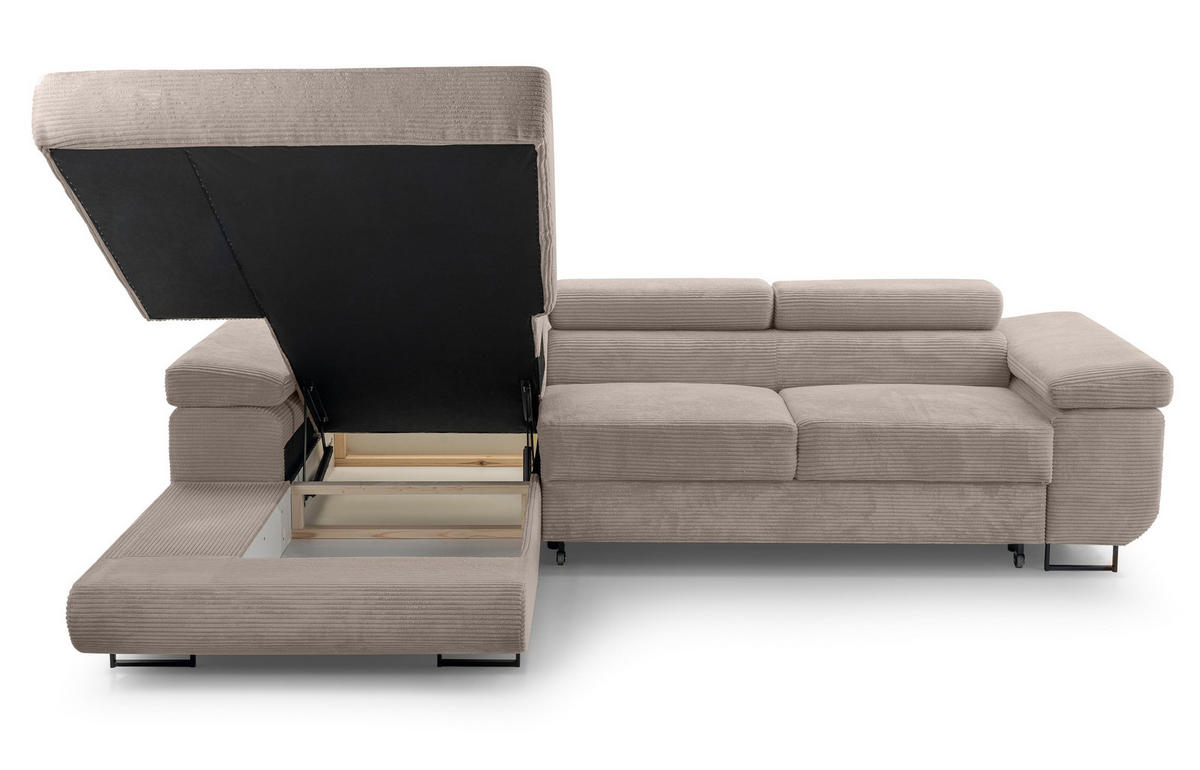 ECKSOFA L Form Arborio Beige 280/203/90 cm Links mit Schlaffunktion - Beige/Schwarz, Textil/Metall (203/280cm) - AX Living