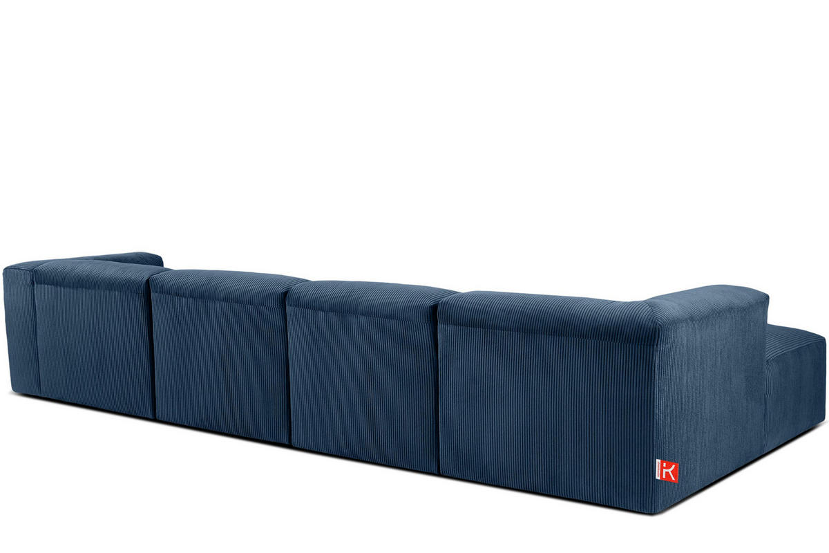 ECKMODULSOFA-LINKS BUFFO 6-Sitzer mit extrem weicher Sitzfläche, Kordstoff, marineblau - Blau/Grün, Textil (377/180cm) - KONSIMO®