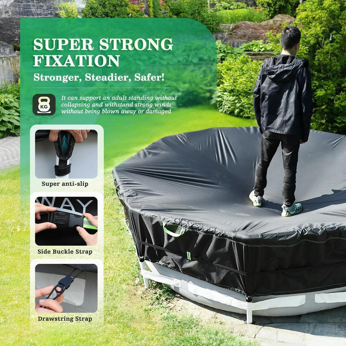 POOLABDECKUNG Rund 427 cm mit UV-Schutz und Windschutz - Schwarz, Textil (427/427cm)