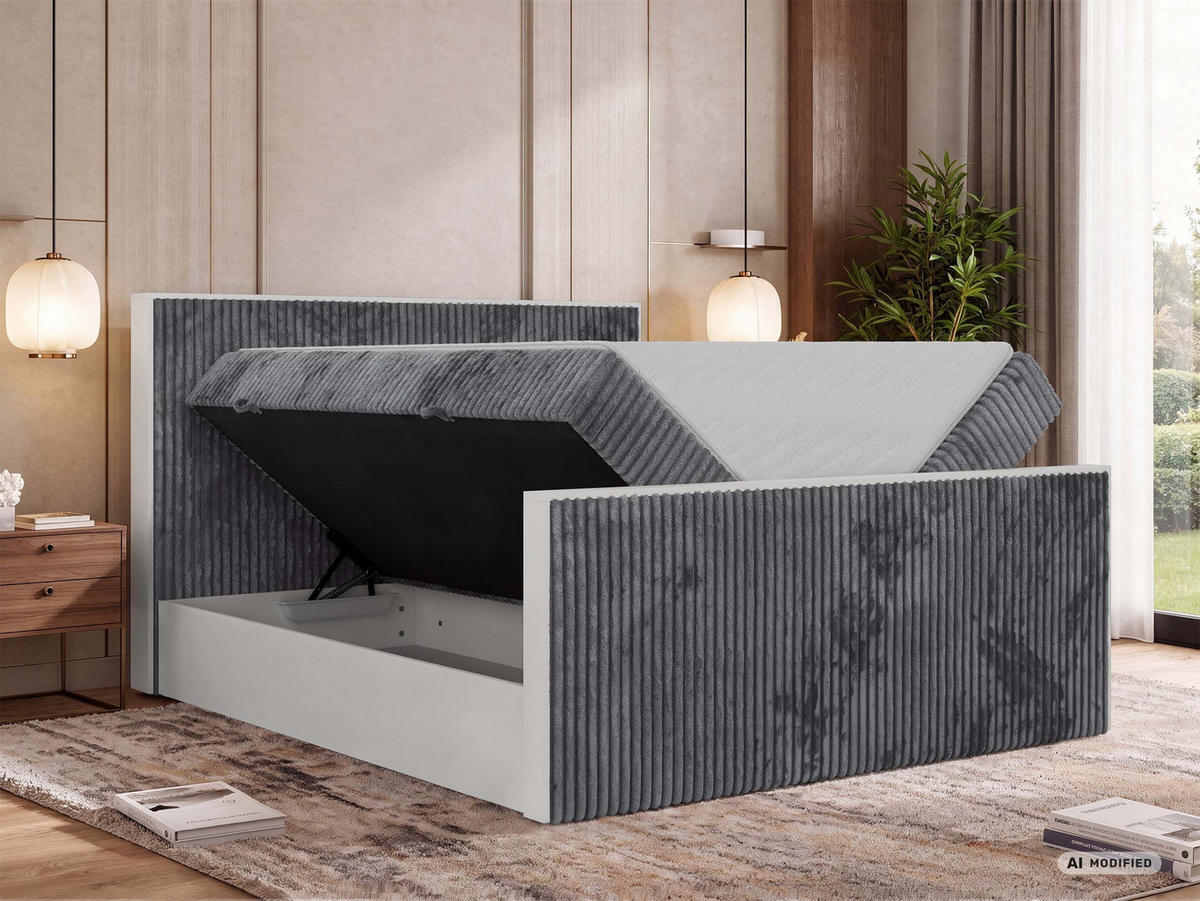 KONTINENTÁLNÍ POSTEL TRAVIT DUO 180/200 - Šedá Manšestr - Topper Visco - H3 - šedá/černá, textil/plast (180/200cm) - MKS