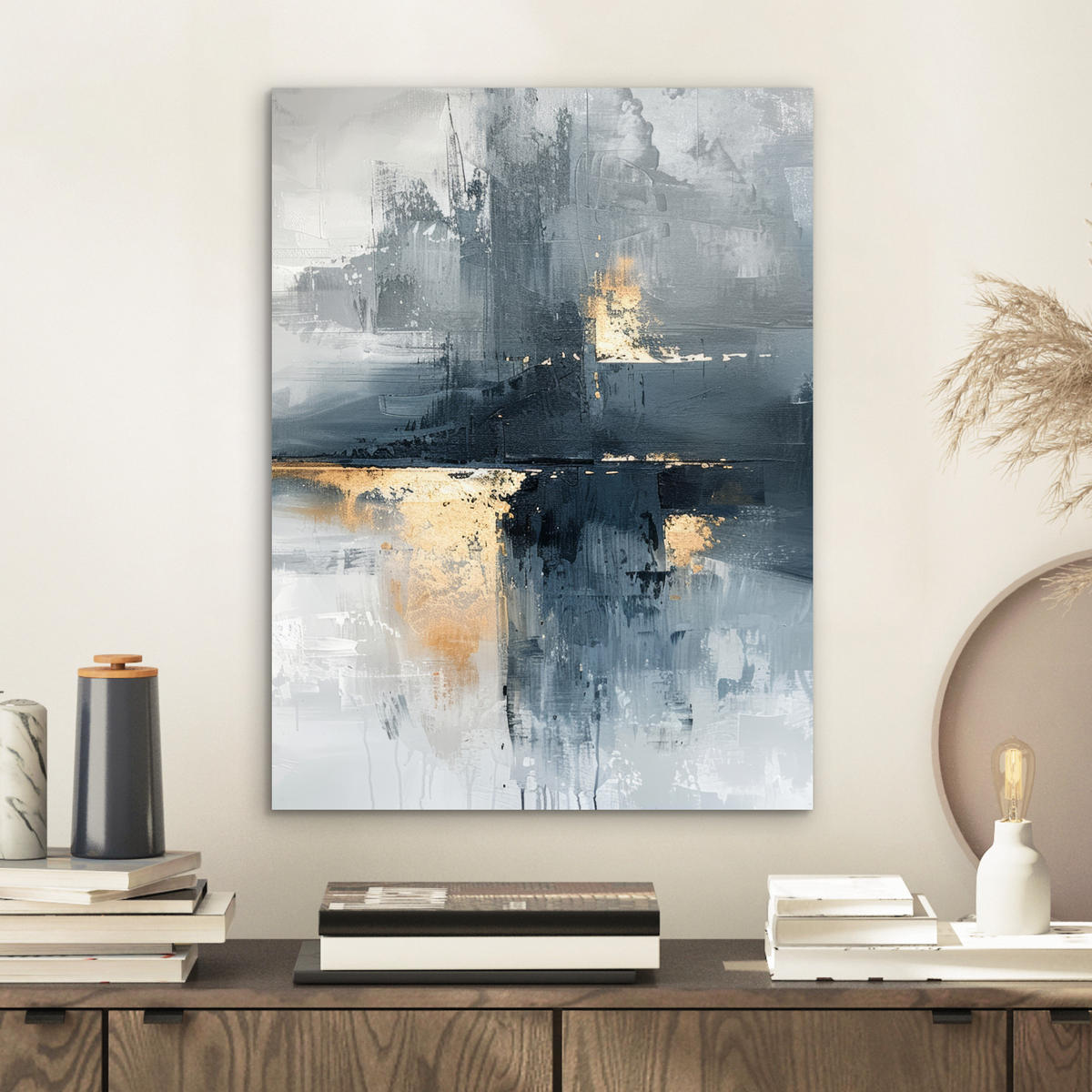 KOVOVÝ OBRAZ Umenie - sivé - zlaté - abstraktné 30x40 cm - tmavosivá, kov (30/40cm) - MuchoWow
