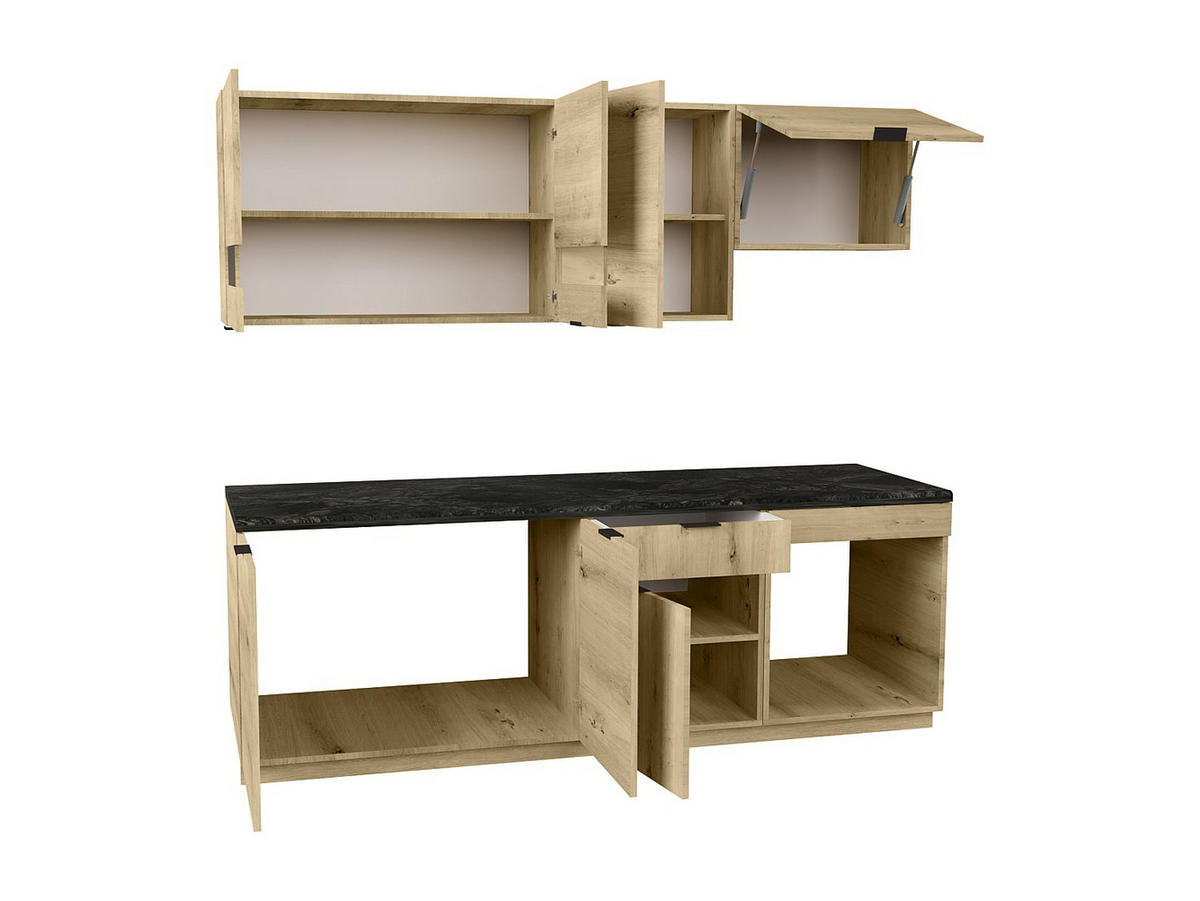 KÜCHENZEILE - 200 cm x 60 cm - holz - anthrazitgrau, naturfarben hell Carmeo - Anthrazit/Naturfarben, Holz (200/82/60cm) - Vente-Unique
