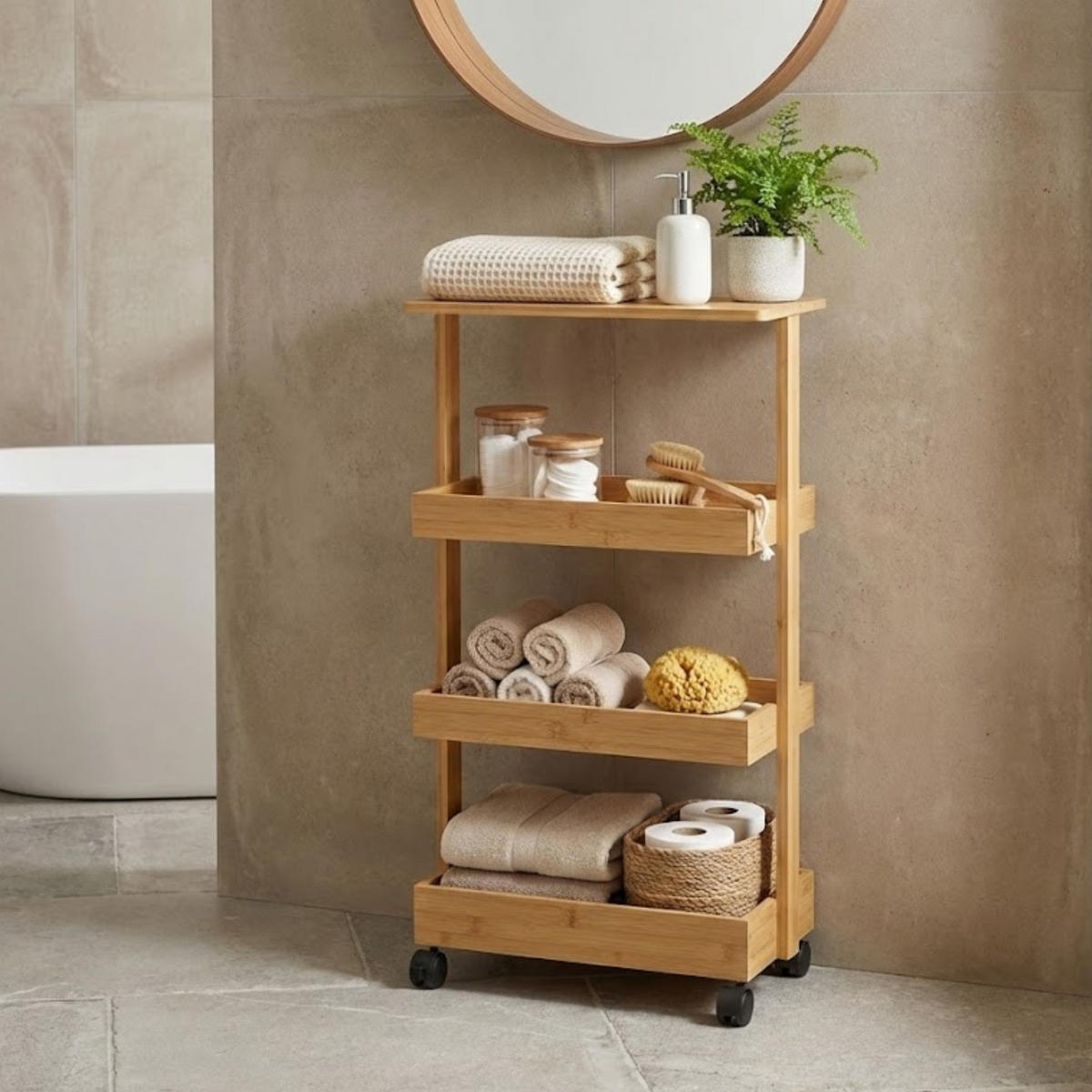 KÜCHENREGAL Hyga 87,5 cm Rollen - Beige, Naturmaterialien (18/87.5/33cm) - NUXIO