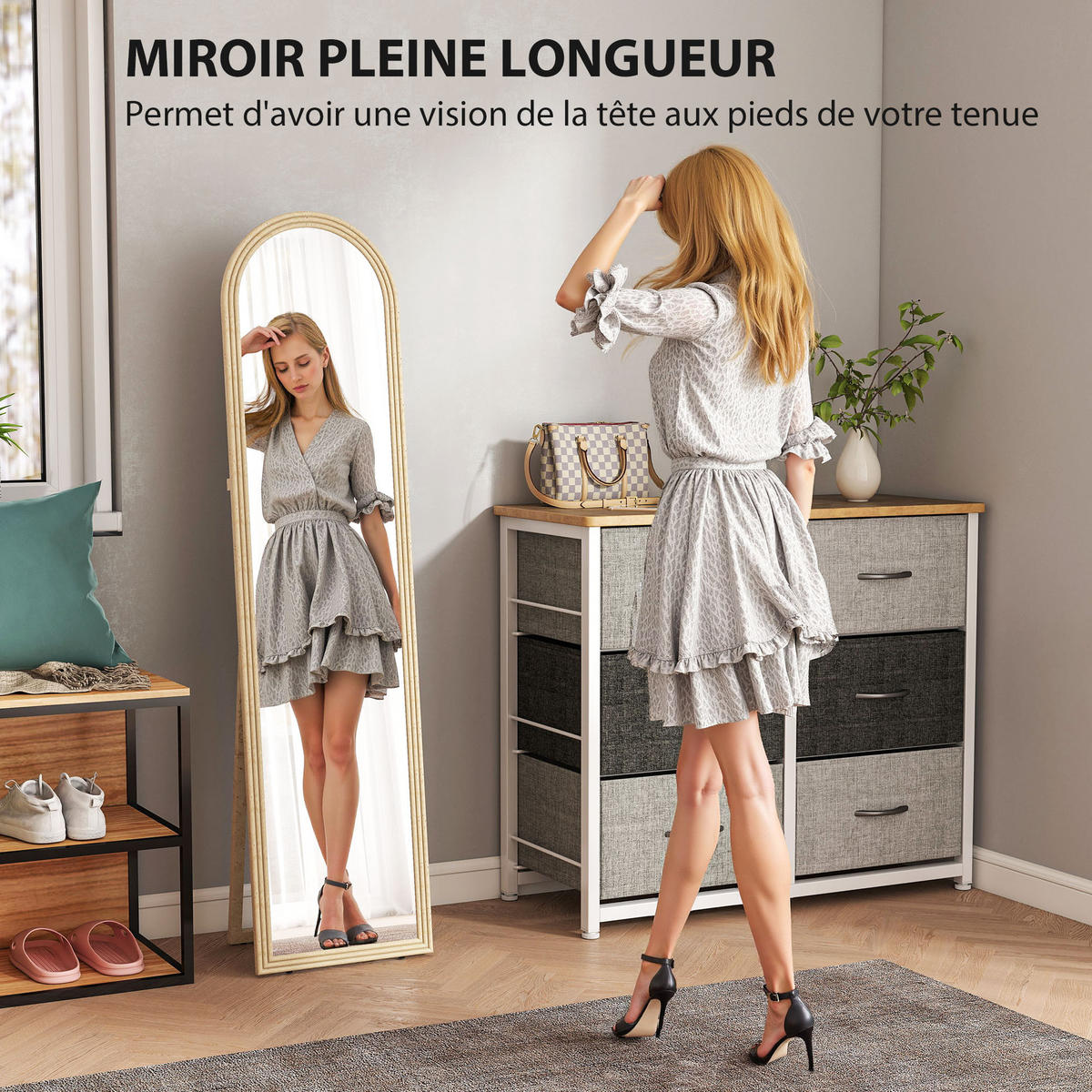STANDSPIEGEL DE-17935 40/160 cm mit Steinimitatrahmen Beige - Beige, Glas (40/160/3.7cm) - ComfortXL